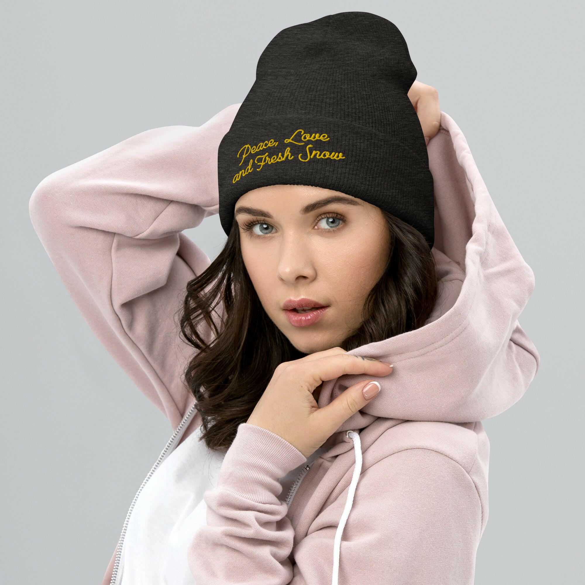Bonnet old school à revers Peace, Love and Fresh Snow Gold
