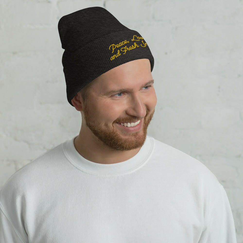 Bonnet old school à revers Peace, Love and Fresh Snow Gold