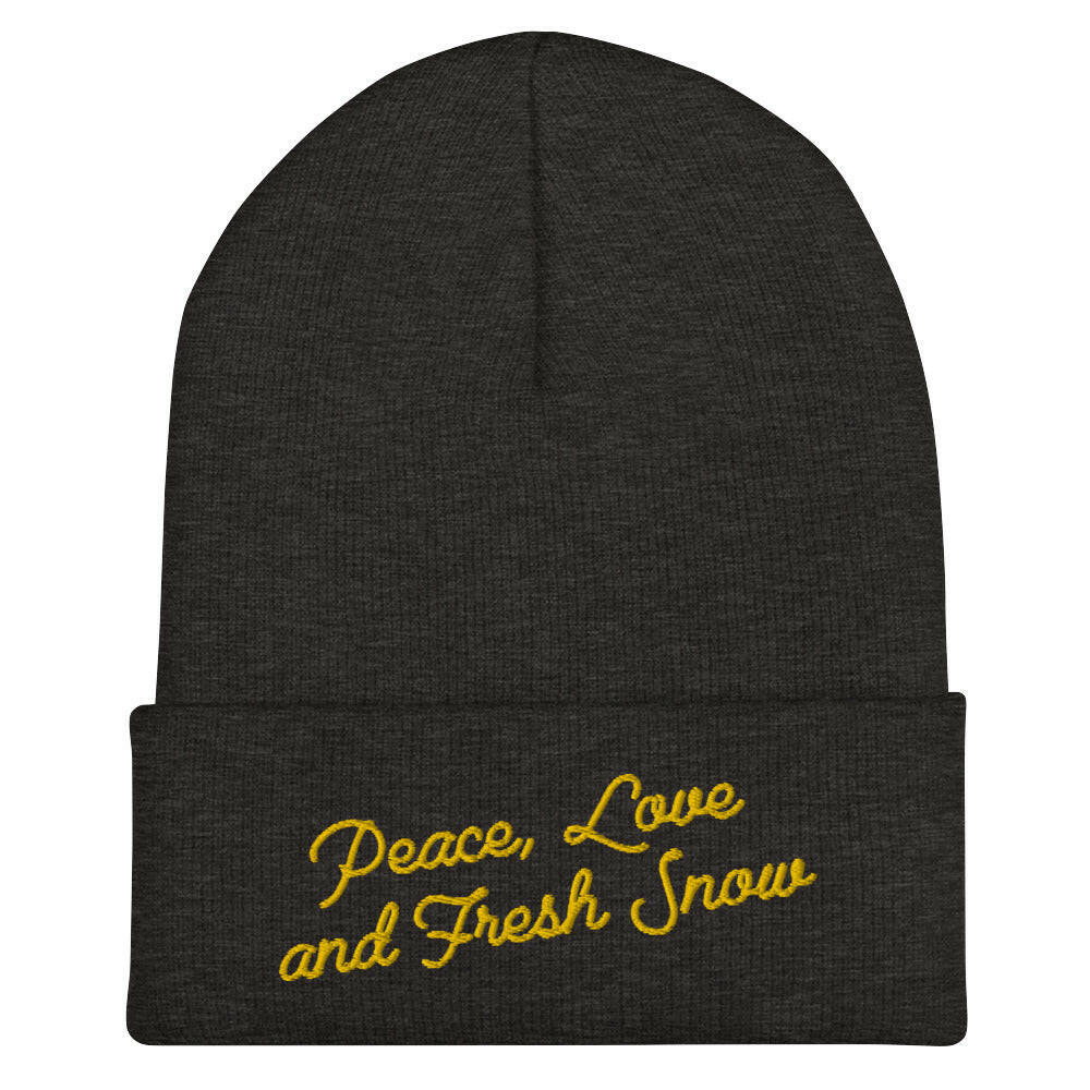 Bonnet old school à revers Peace, Love and Fresh Snow Gold