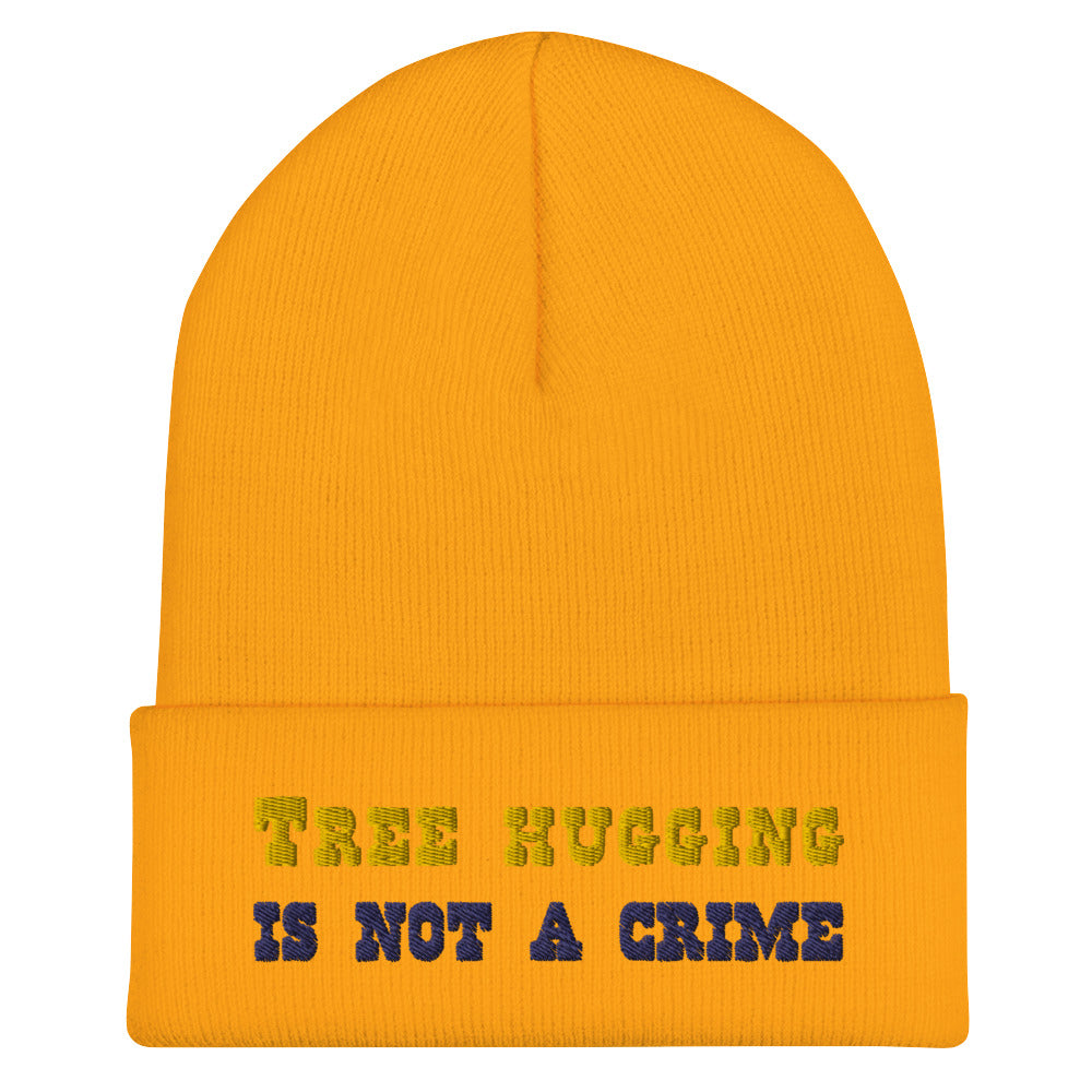 Cuffed Beanie Tree Hugging is not a crime Gold/Navy