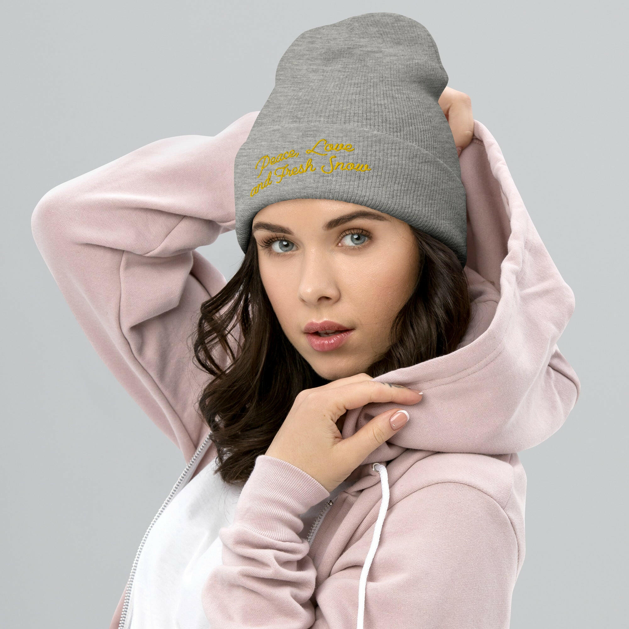 Bonnet old school à revers Peace, Love and Fresh Snow Gold