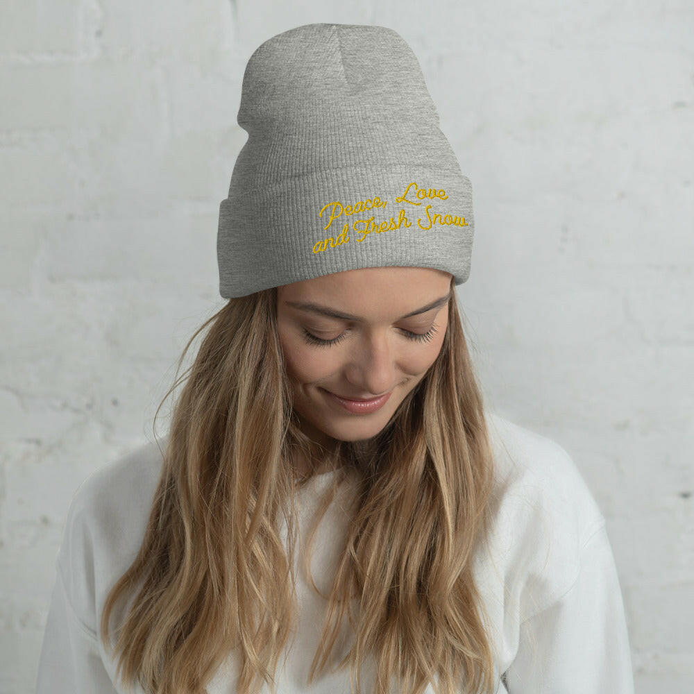 Bonnet old school à revers Peace, Love and Fresh Snow Gold