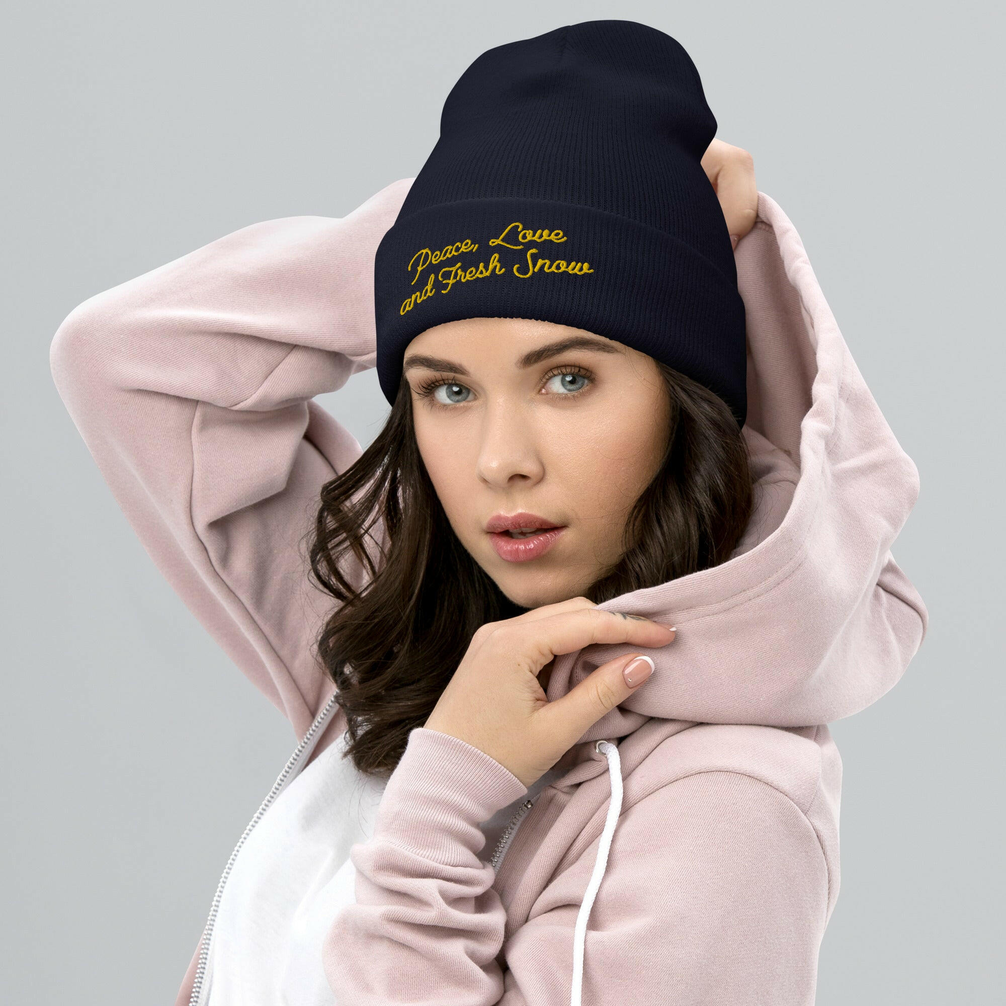 Bonnet old school à revers Peace, Love and Fresh Snow Gold