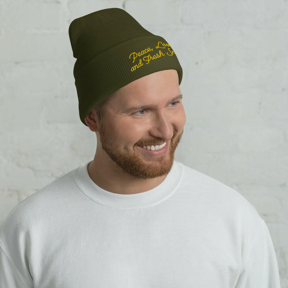 Bonnet old school à revers Peace, Love and Fresh Snow Gold