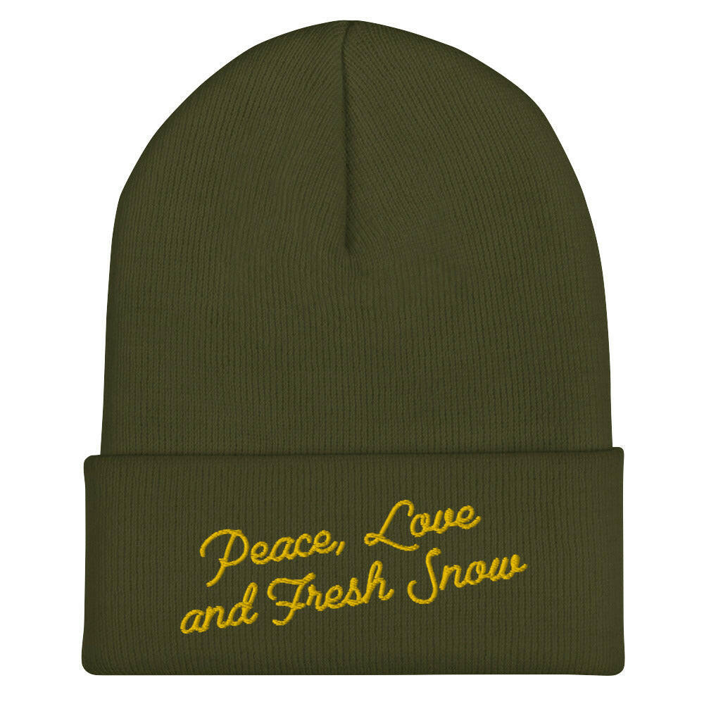 Bonnet old school à revers Peace, Love and Fresh Snow Gold