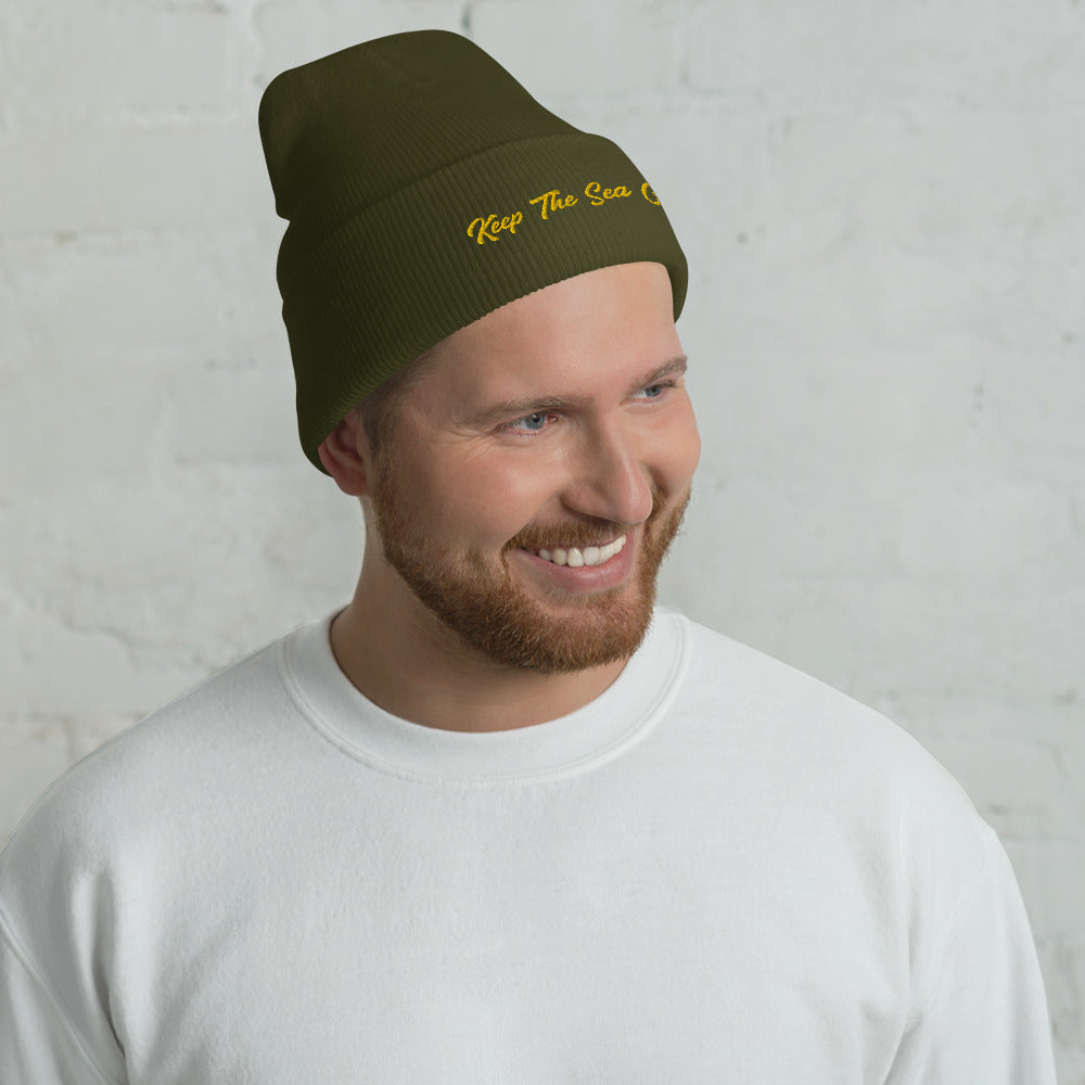 Cuffed Beanie Keep The Sea Clean Gold