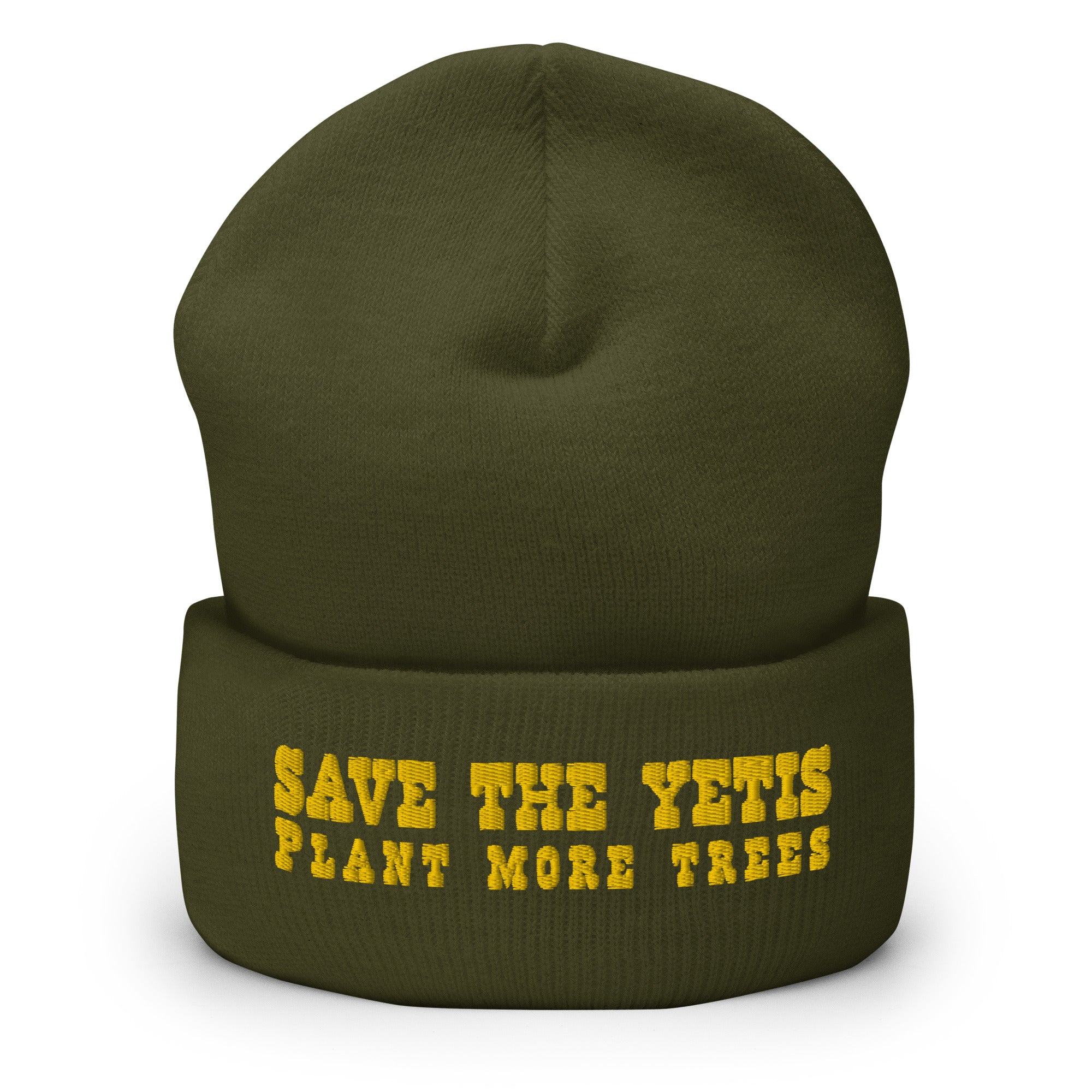Cuffed Beanie Save the Yetis, Plant more Trees Gold