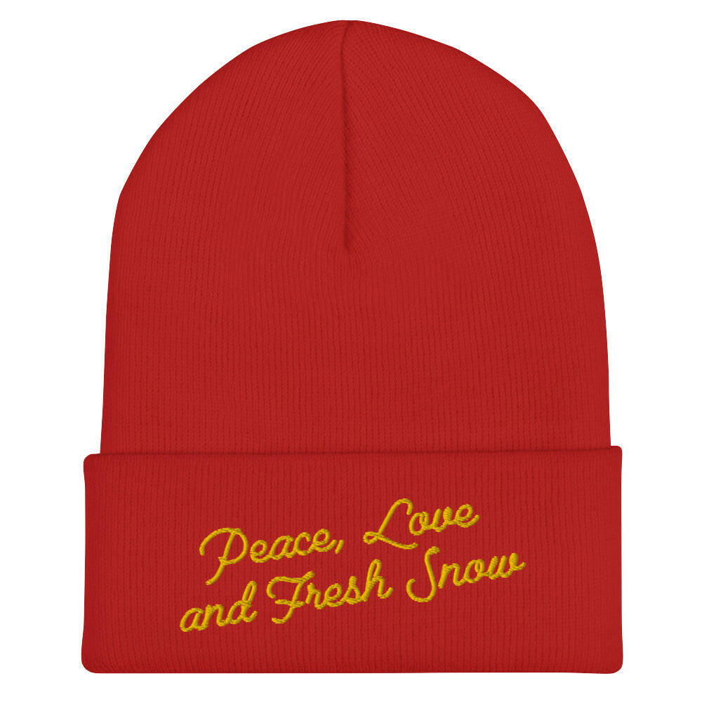 Bonnet old school à revers Peace, Love and Fresh Snow Gold
