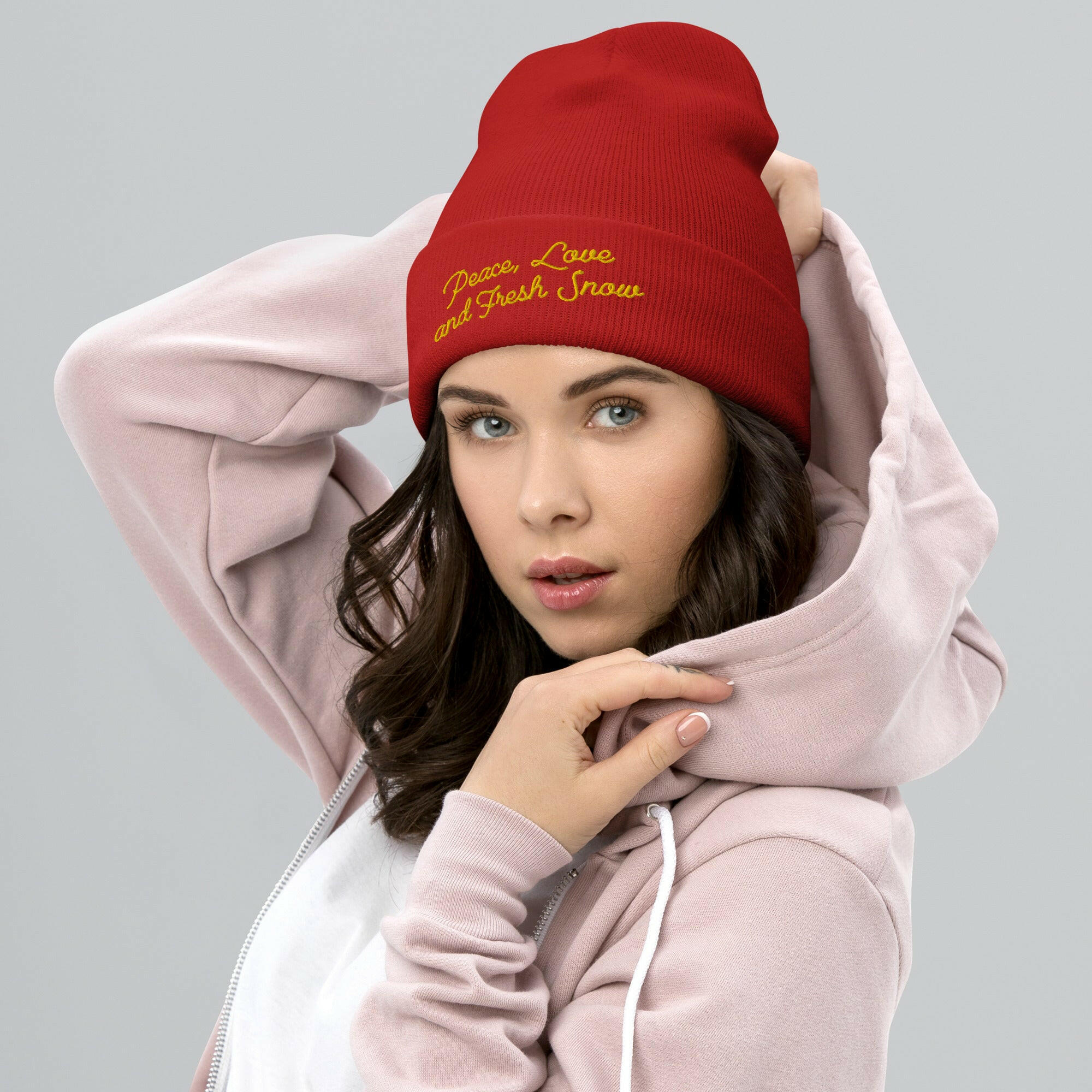 Bonnet old school à revers Peace, Love and Fresh Snow Gold