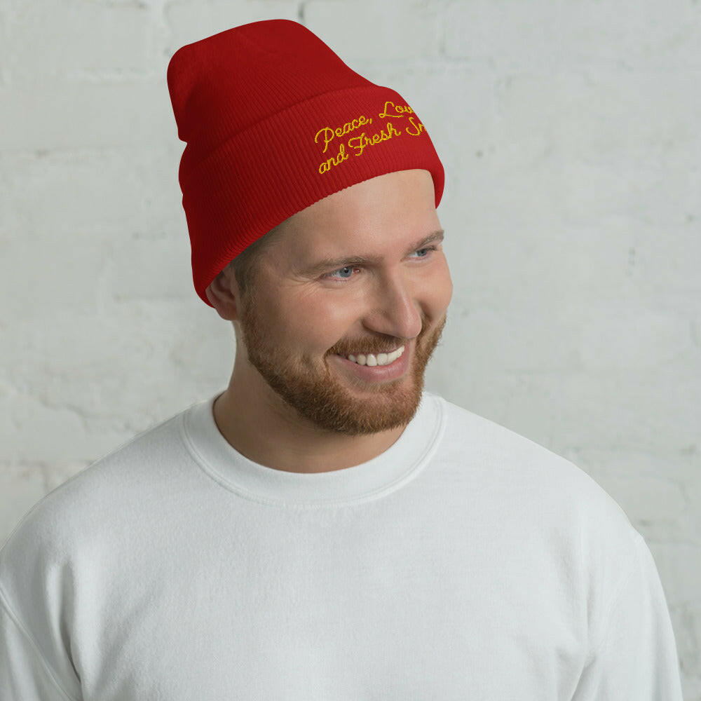Bonnet old school à revers Peace, Love and Fresh Snow Gold