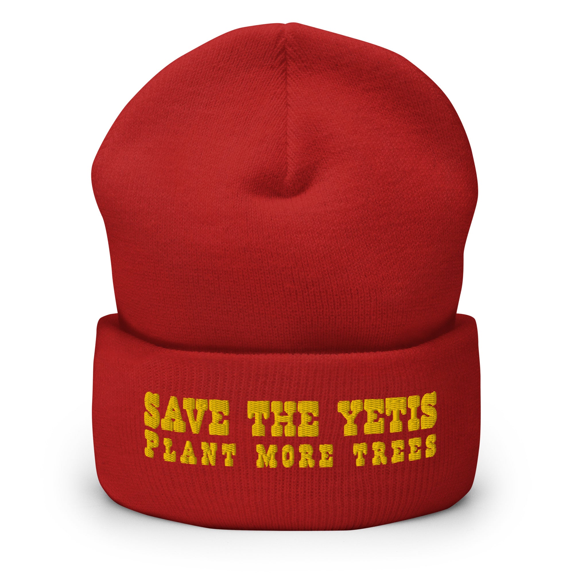 Cuffed Beanie Save the Yetis, Plant more Trees Gold