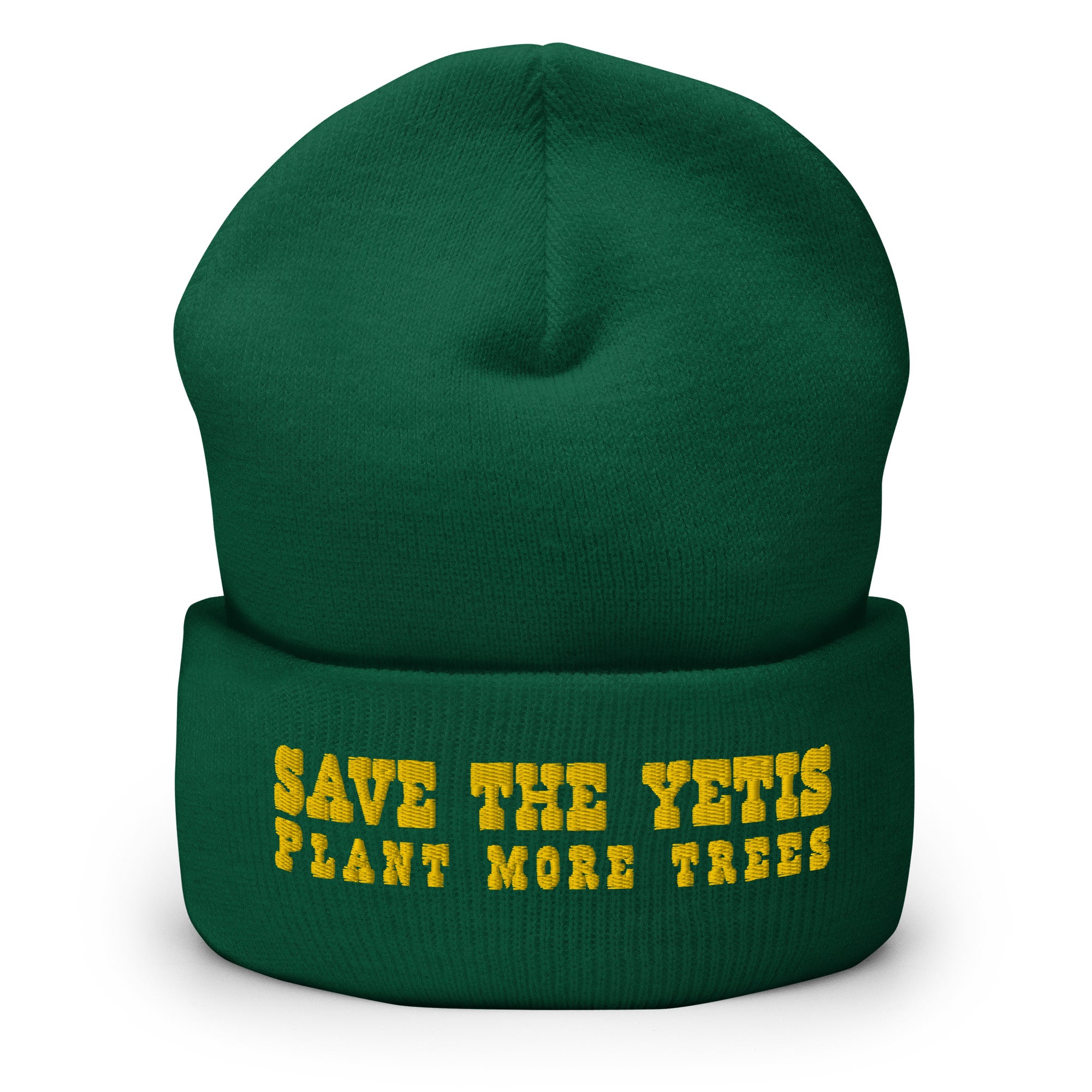 Cuffed Beanie Save the Yetis, Plant more Trees Gold