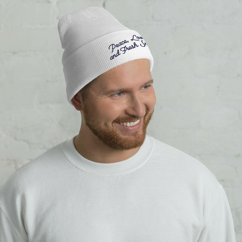 Cuffed Beanie Peace, Love and Fresh Snow Navy