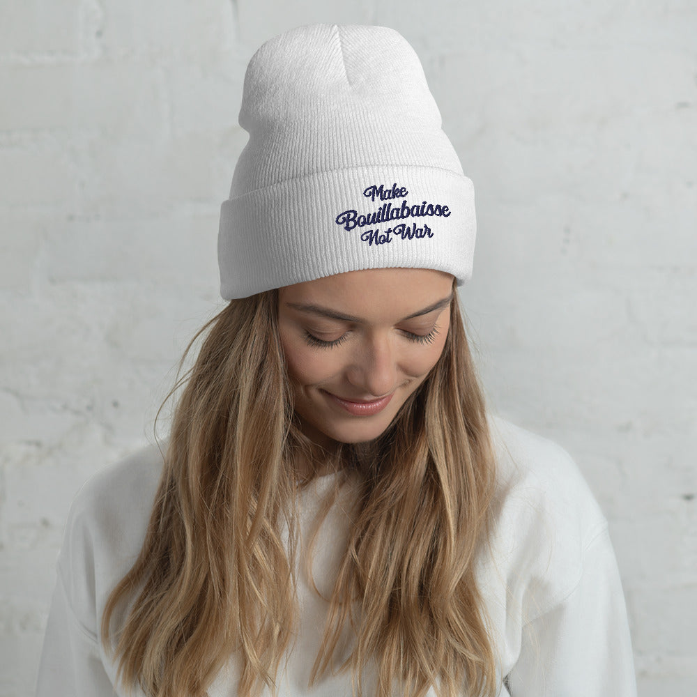 Cuffed Beanie Make Bouillabaisse Not War navy