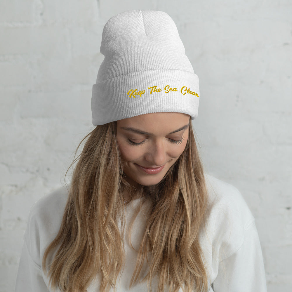 Cuffed Beanie Keep The Sea Clean Gold