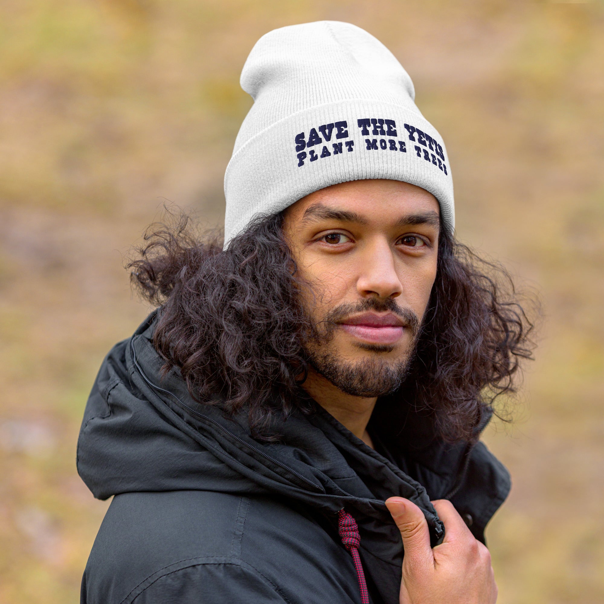 Cuffed Beanie Save the Yetis, Plant more Trees Navy