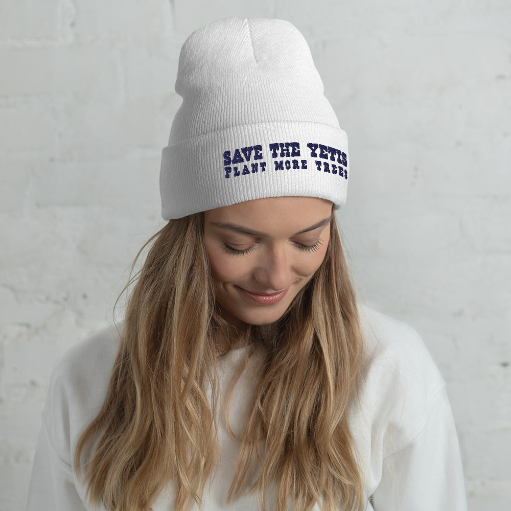 Cuffed Beanie Save the Yetis, Plant more Trees Navy