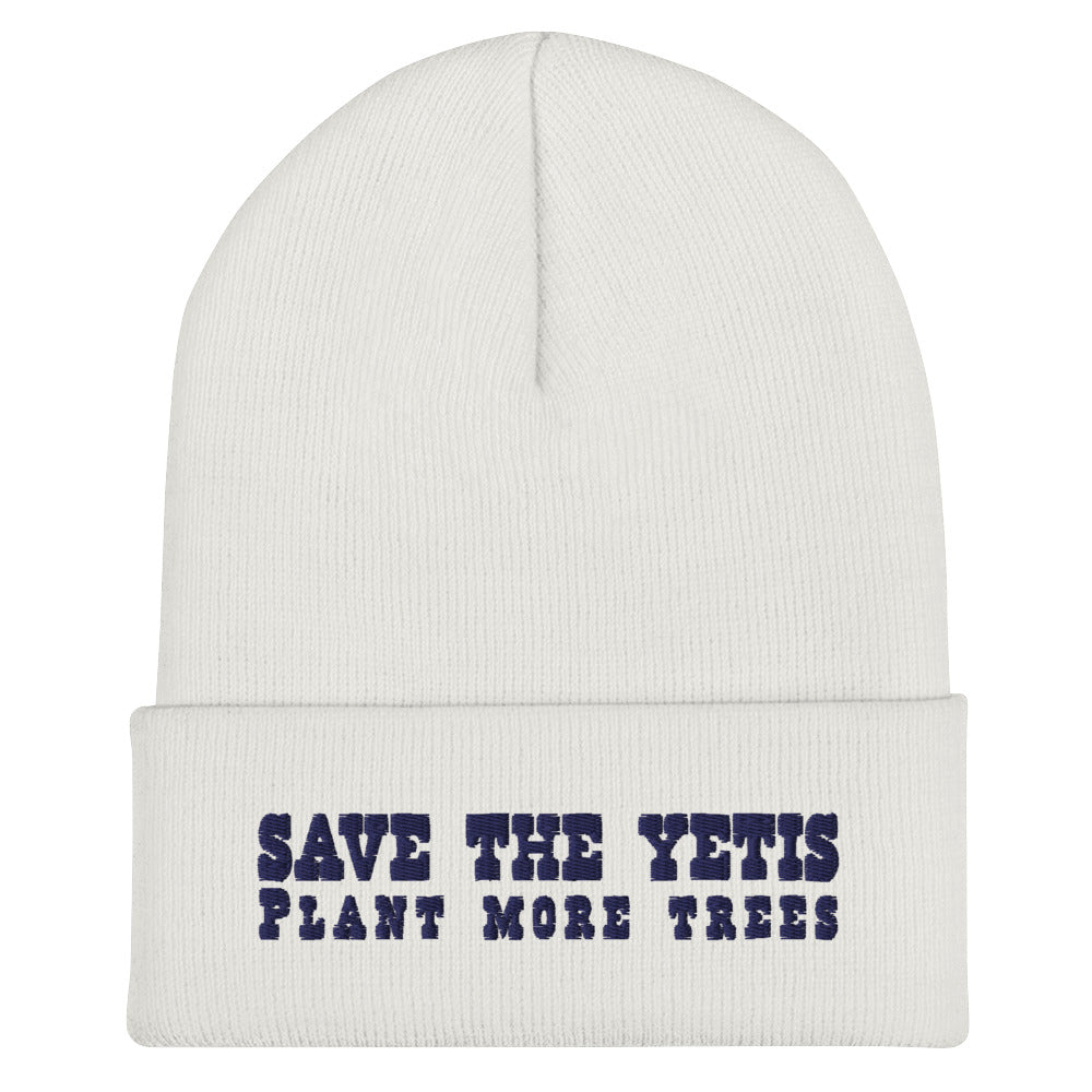 Cuffed Beanie Save the Yetis, Plant more Trees Navy