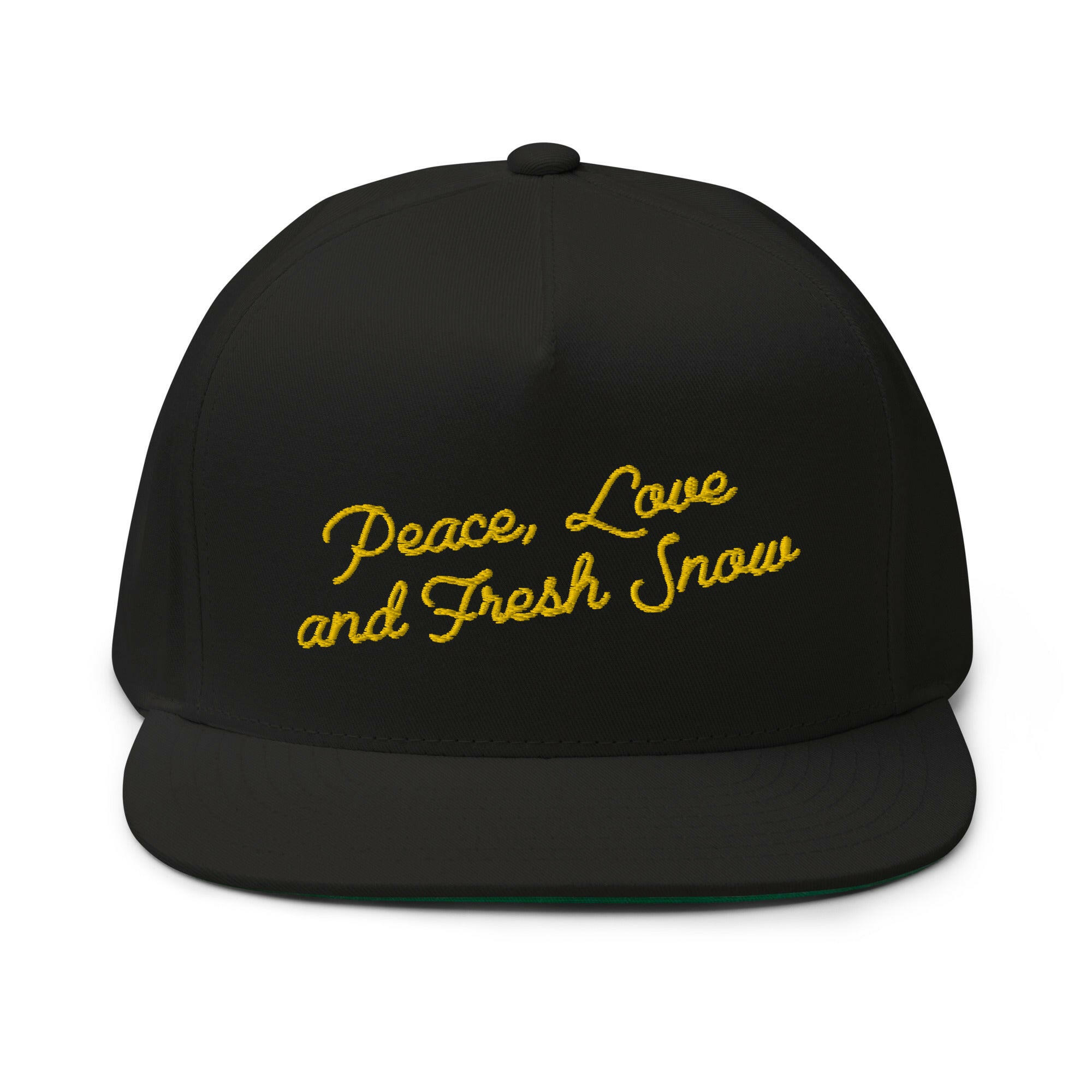 Casquette à Visière Plate en coton sergé Peace, Love and Fresh Snow Gold letters