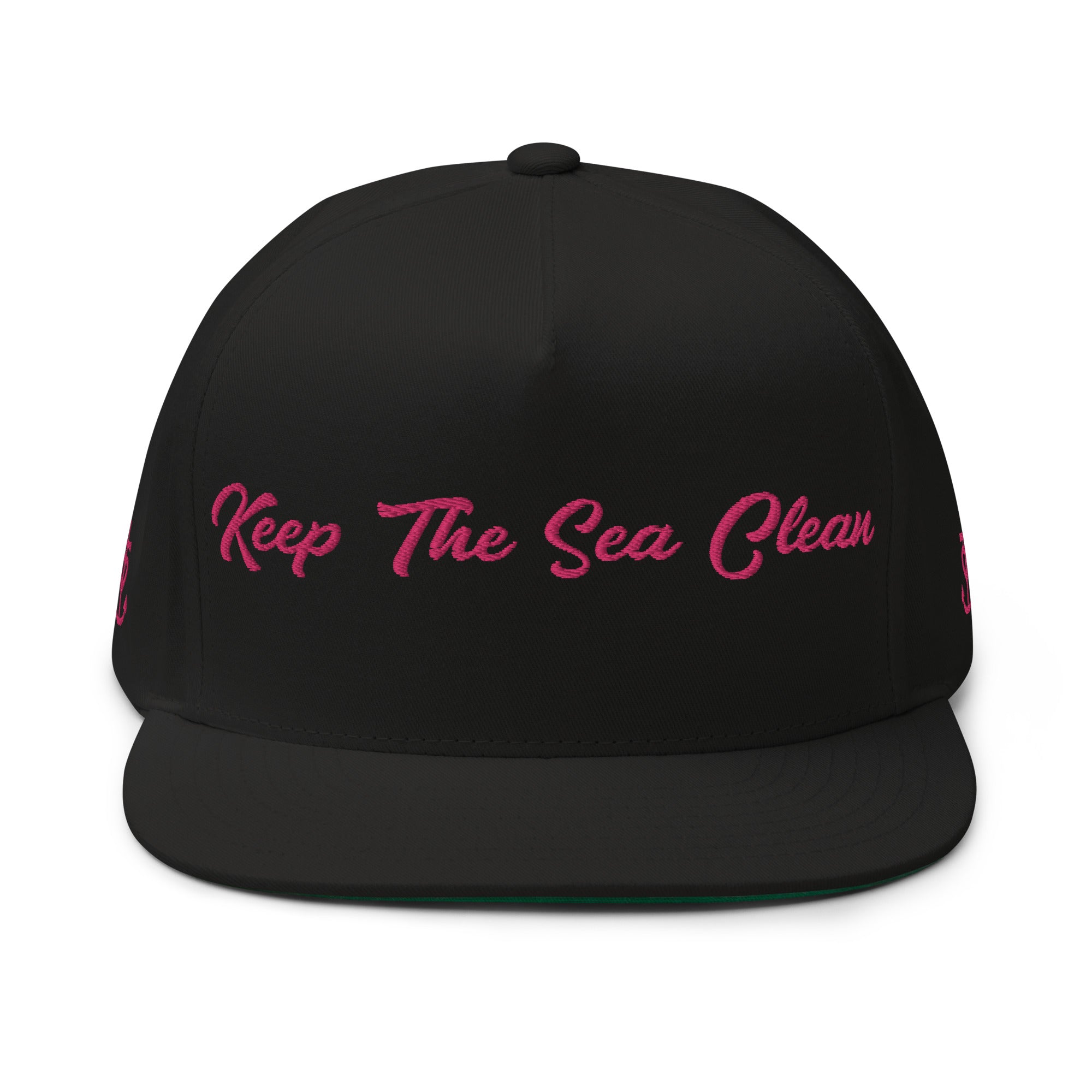 Casquette à Visière Plate en coton sergé Keep The Sea Clean Flamingo brodé sur 3 côtés