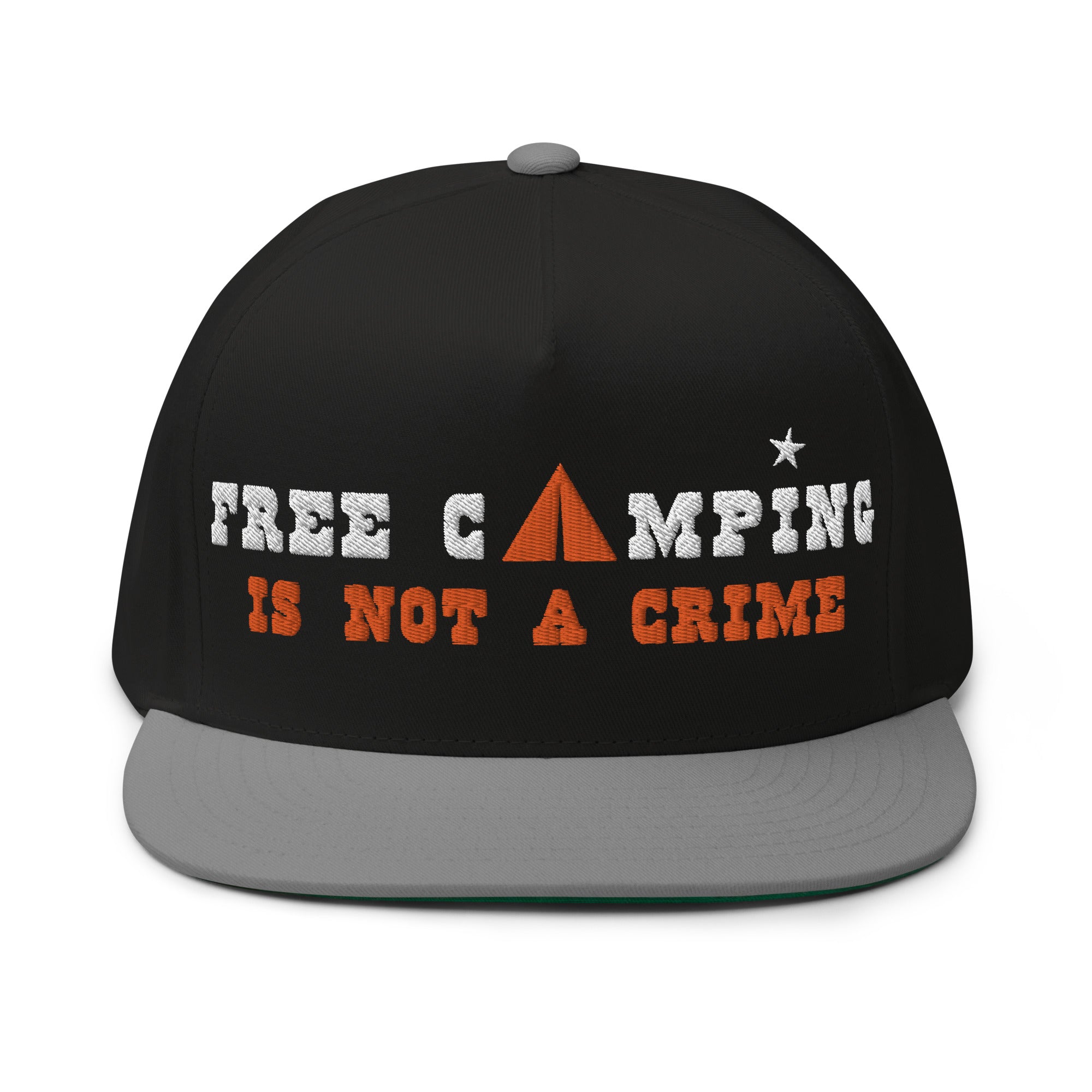 Casquette à Visière Plate en coton sergé Free camping is not a crime white/orange