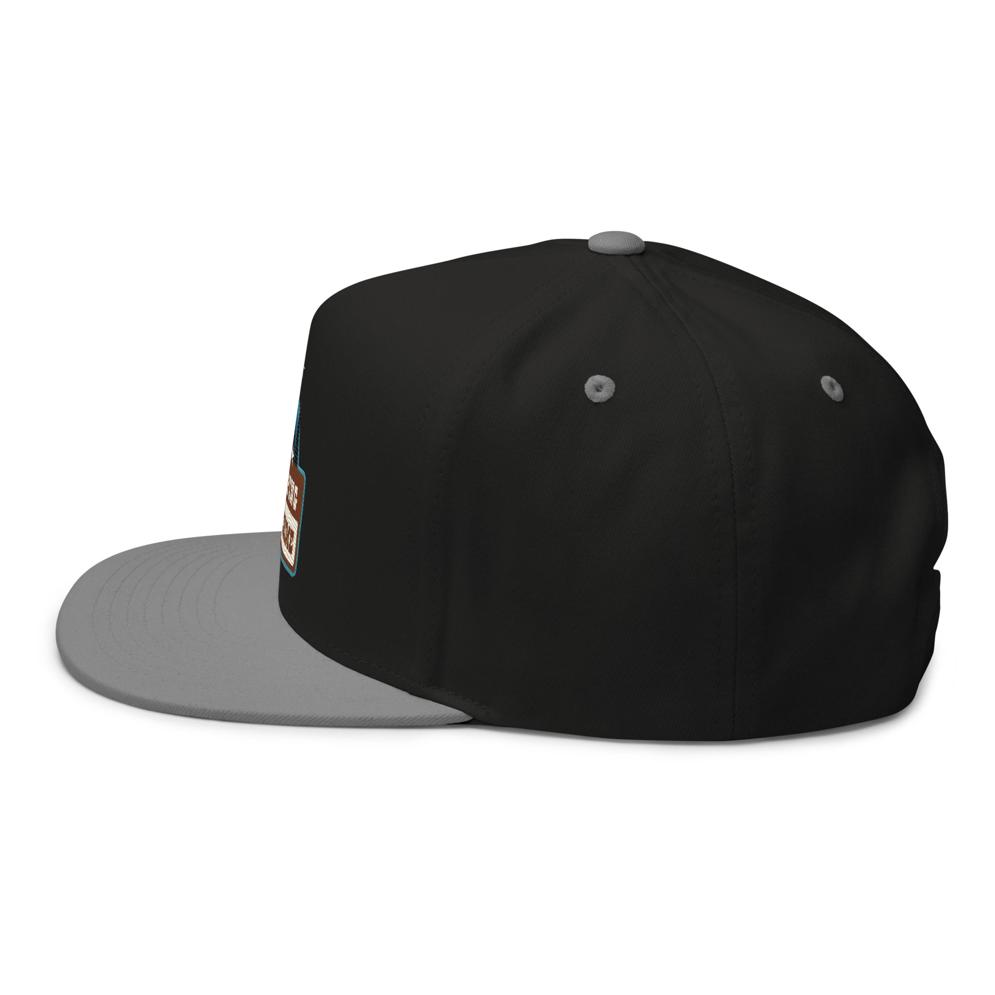 Flat Bill Cap Ski Bum Free camping is not a crime multicolor embroidered pattern