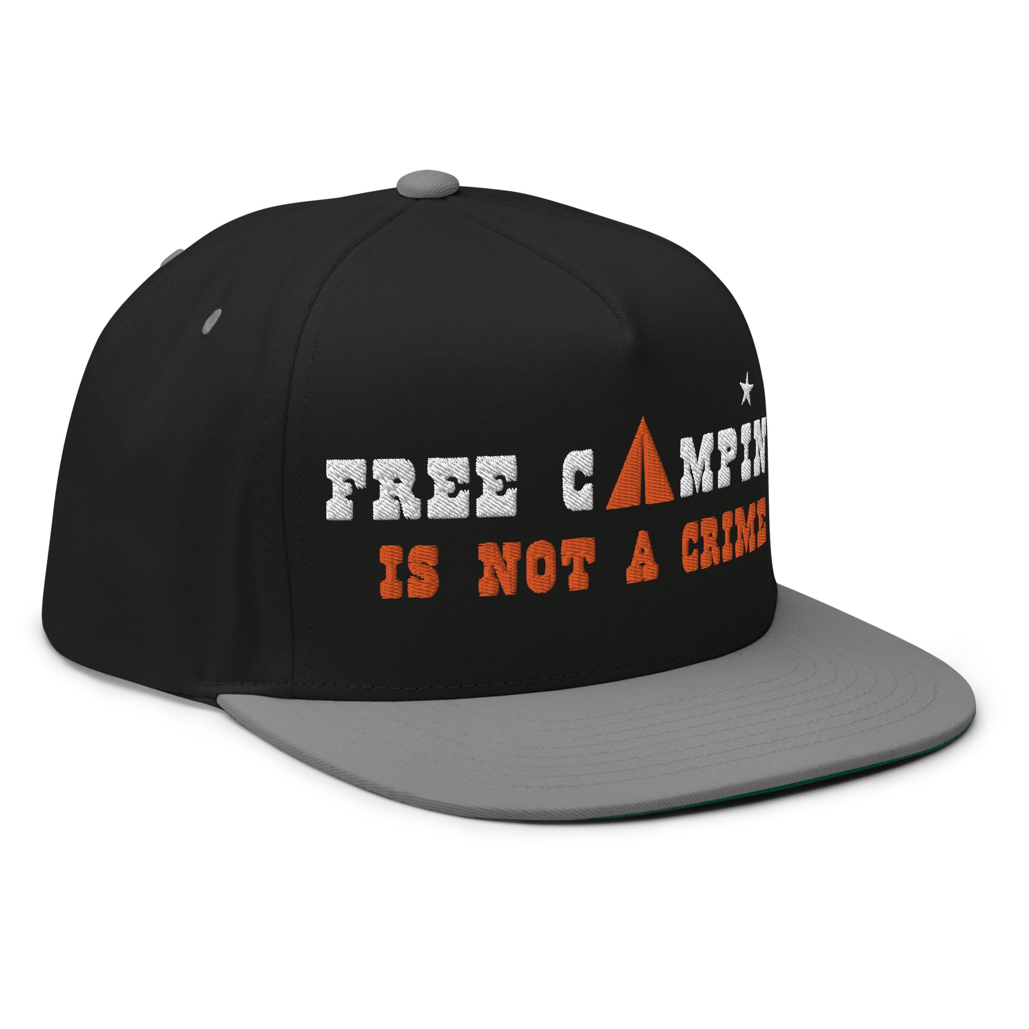 Casquette à Visière Plate en coton sergé Free camping is not a crime white/orange