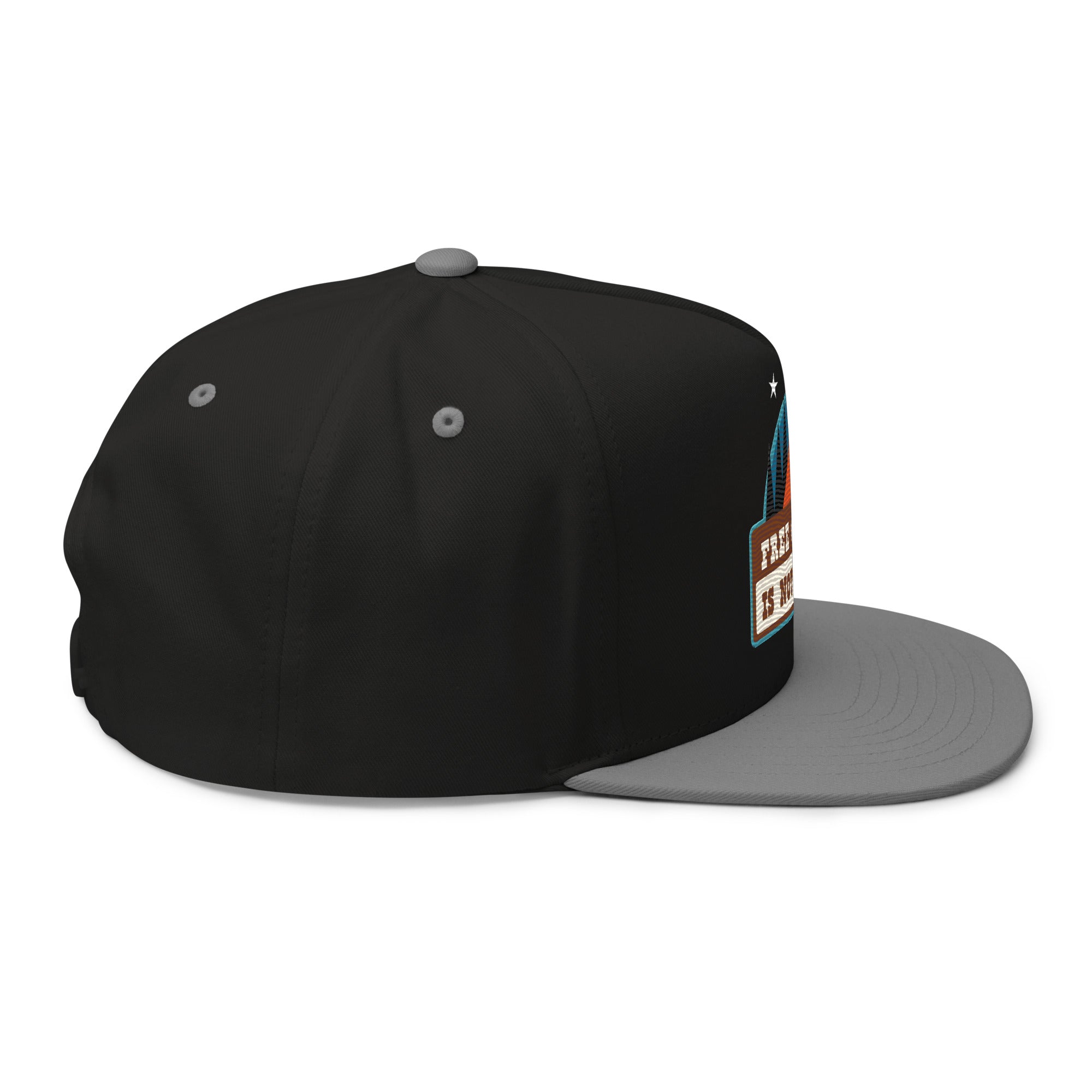 Flat Bill Cap Ski Bum Free camping is not a crime multicolor embroidered pattern