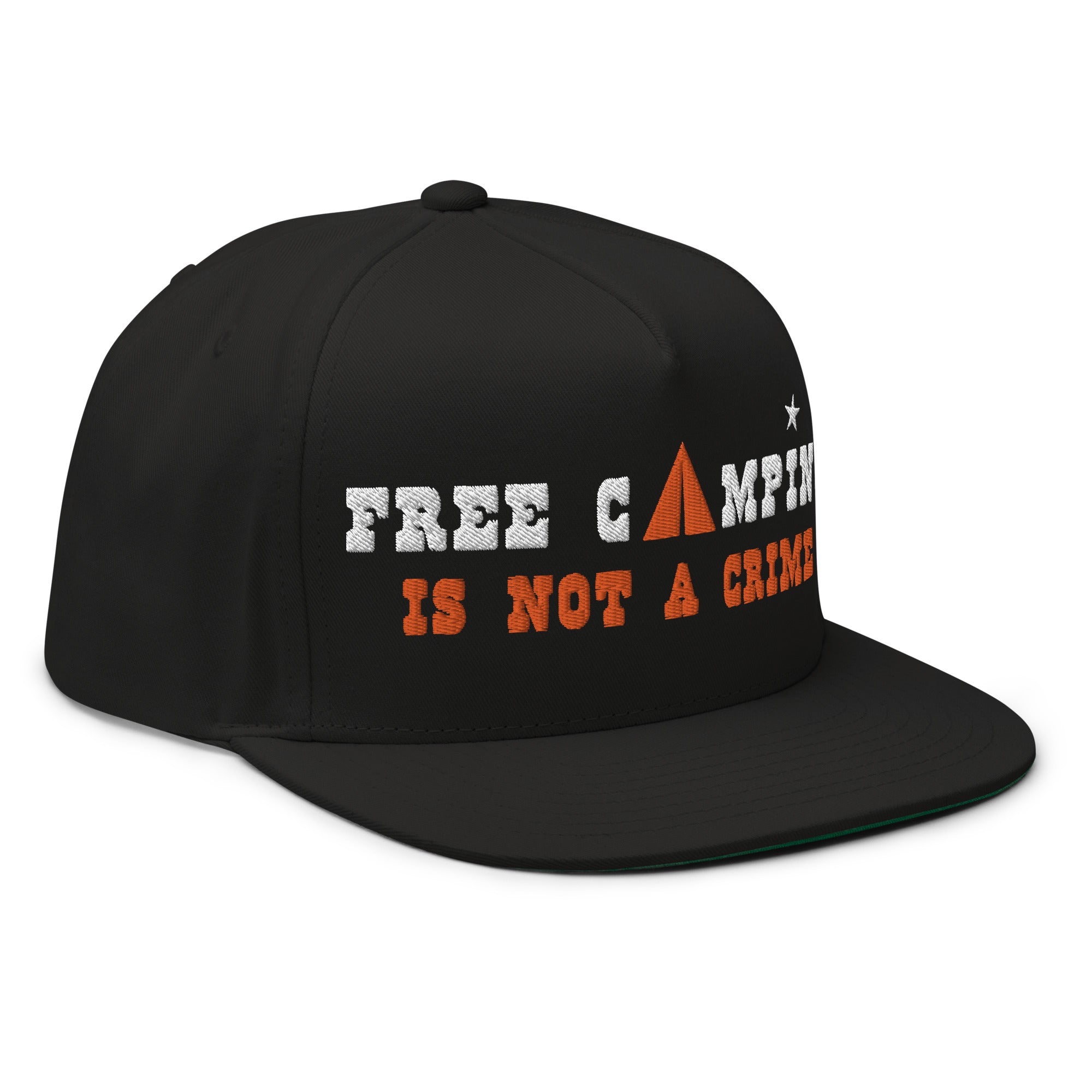 Casquette à Visière Plate en coton sergé Free camping is not a crime white/orange