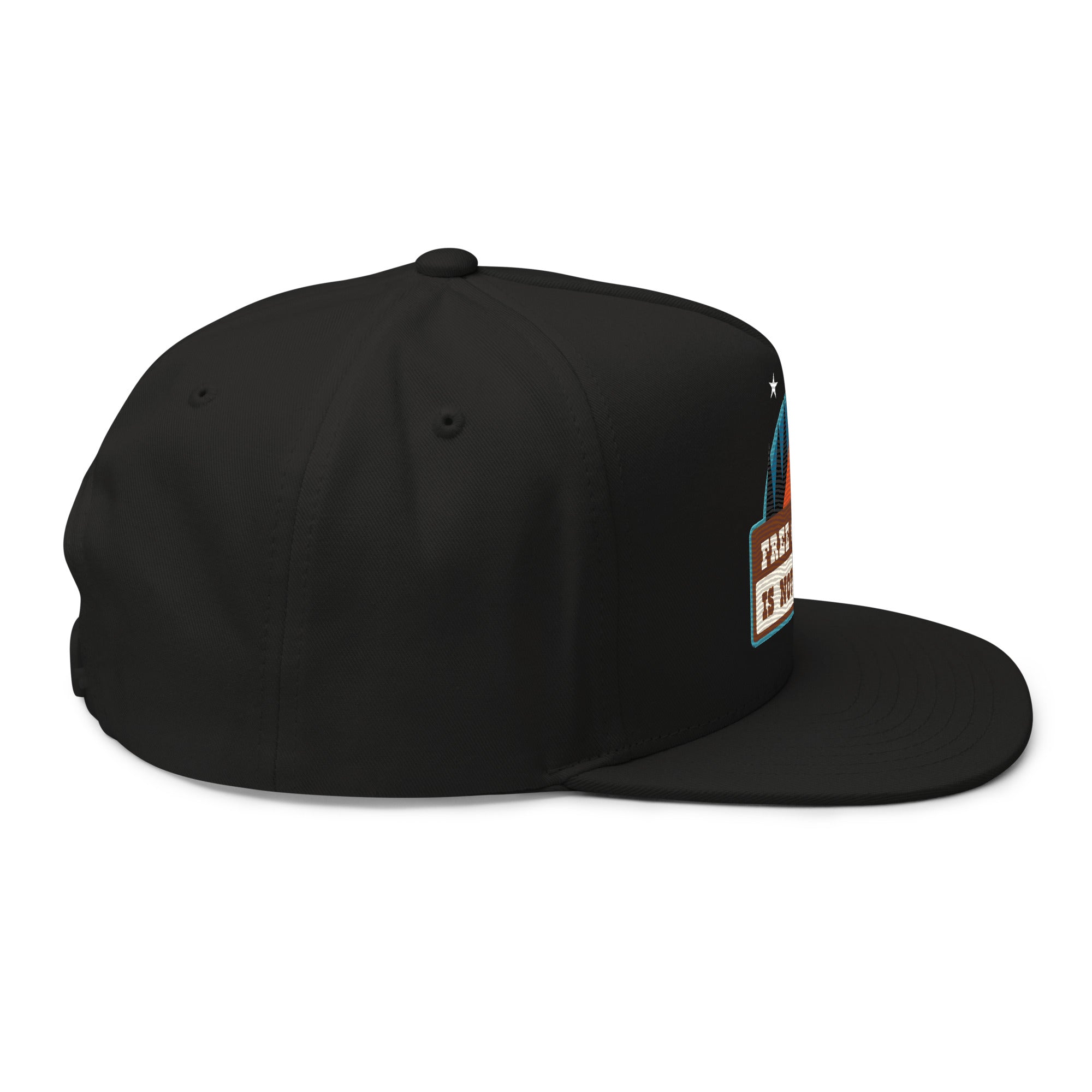 Flat Bill Cap Ski Bum Free camping is not a crime multicolor embroidered pattern