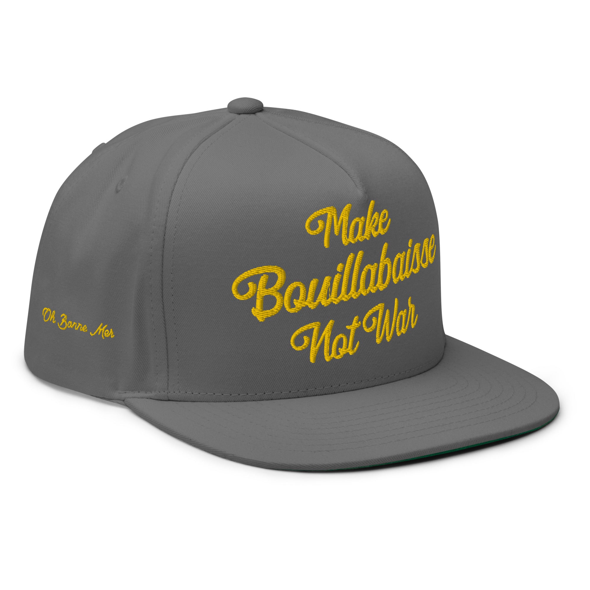 Casquette à Visière Plate en coton sergé Make Bouillabaisse Not War brodé sur 3 côtés 3DPuffy