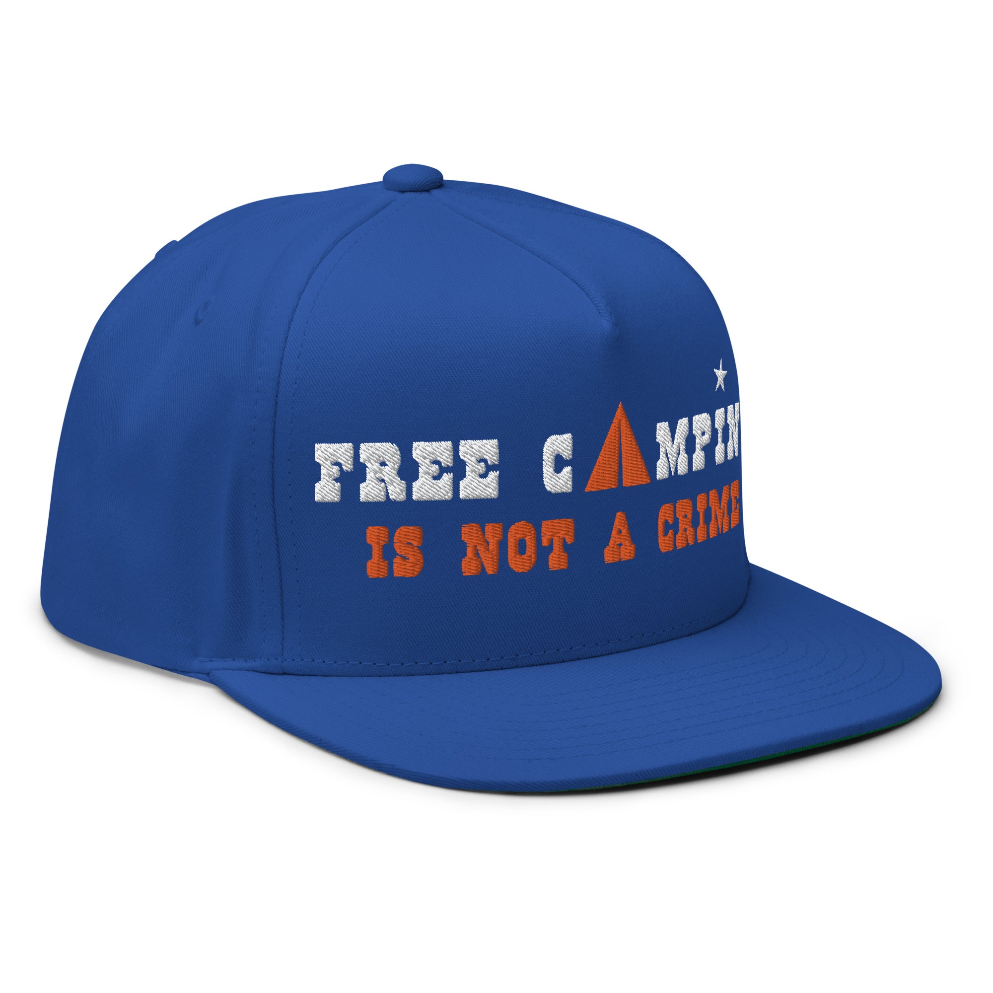 Casquette à Visière Plate en coton sergé Free camping is not a crime white/orange