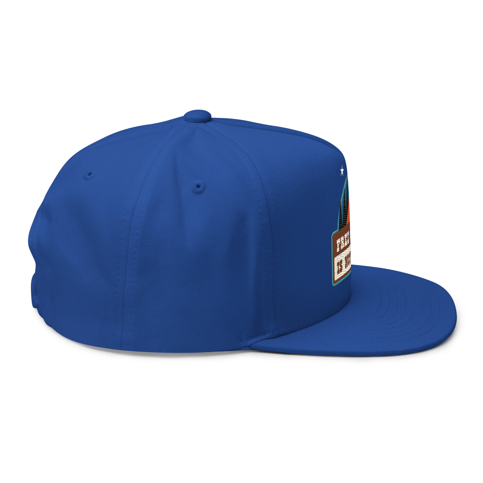 Flat Bill Cap Ski Bum Free camping is not a crime multicolor embroidered pattern