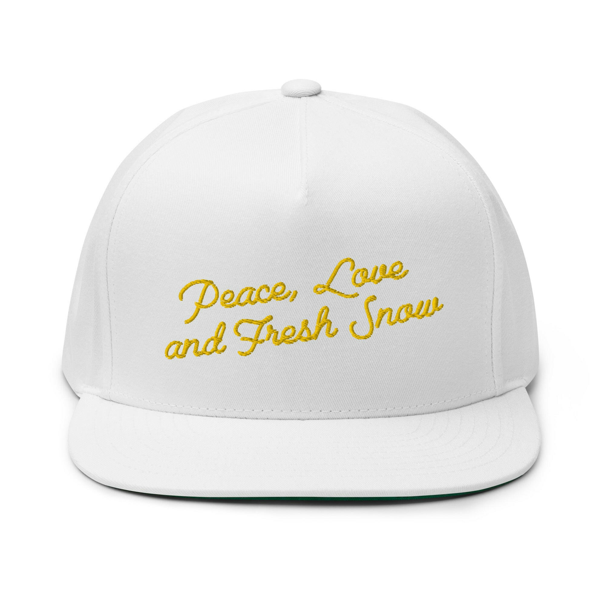 Casquette à Visière Plate en coton sergé Peace, Love and Fresh Snow Gold letters