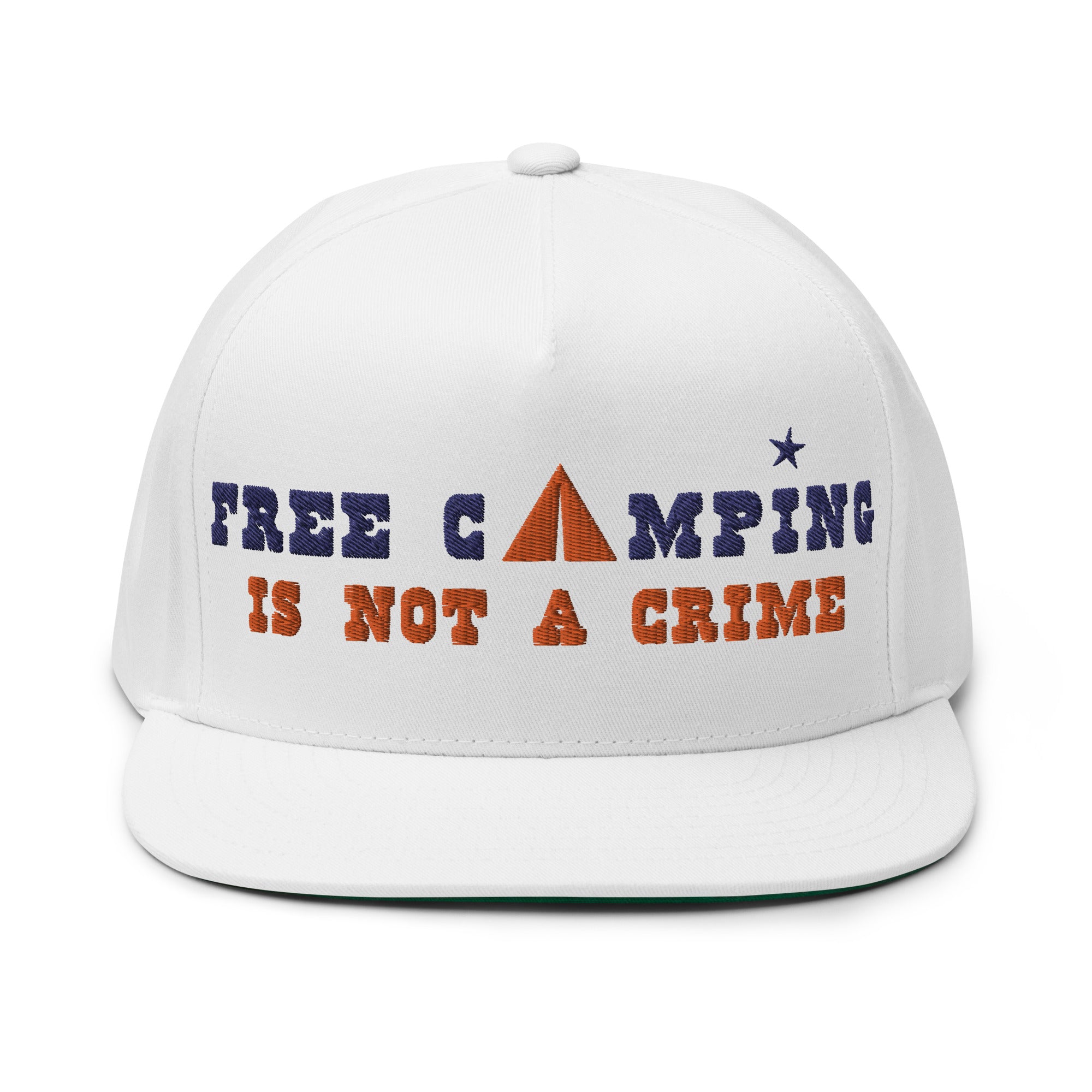 Casquette à Visière Plate en coton sergé Free camping is not a crime navy/orange