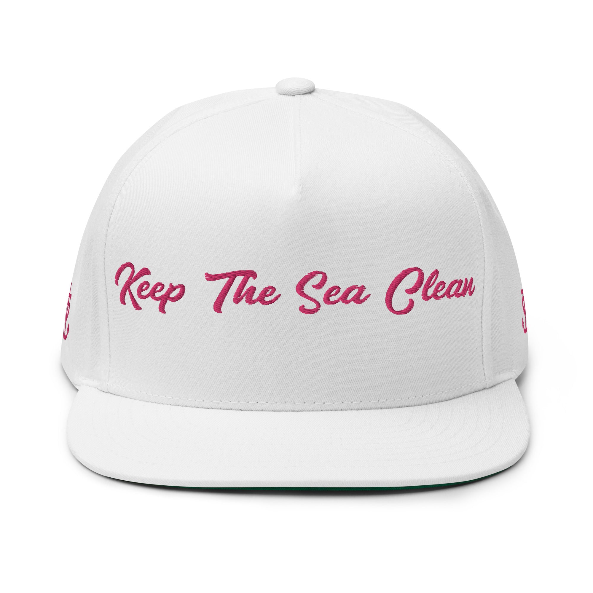 Casquette à Visière Plate en coton sergé Keep The Sea Clean Flamingo brodé sur 3 côtés