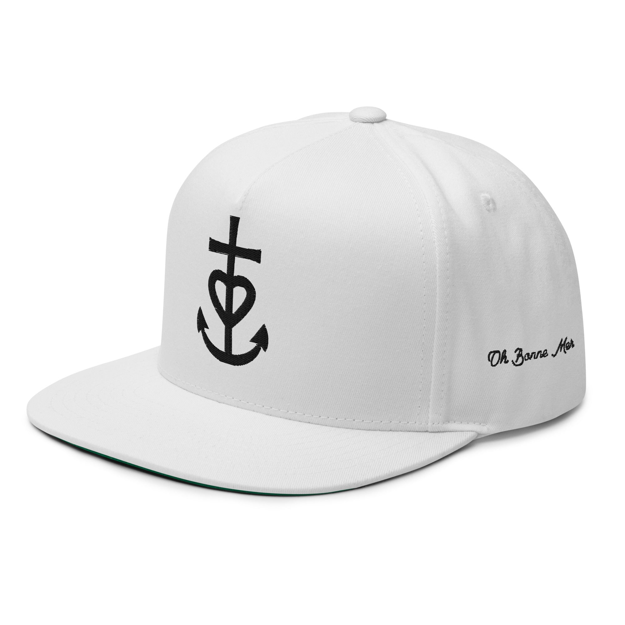 Casquette à Visière Plate en coton sergé Croix de Camargue noire brodée sur 3 côtés