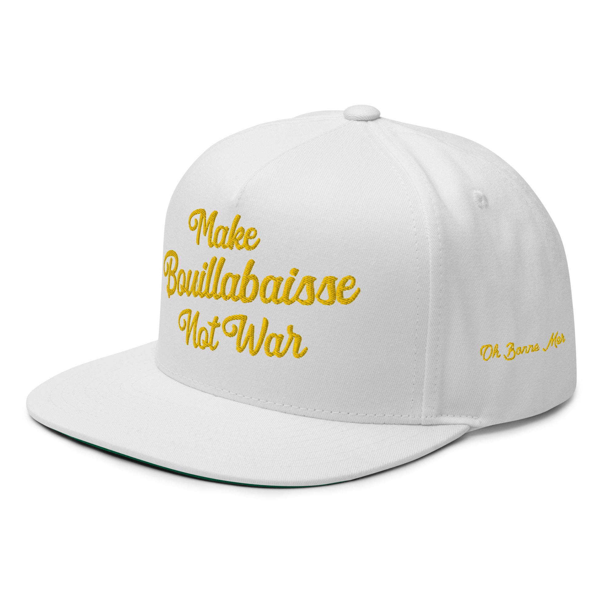 Casquette à Visière Plate en coton sergé Make Bouillabaisse Not War brodé sur 3 côtés 3DPuffy