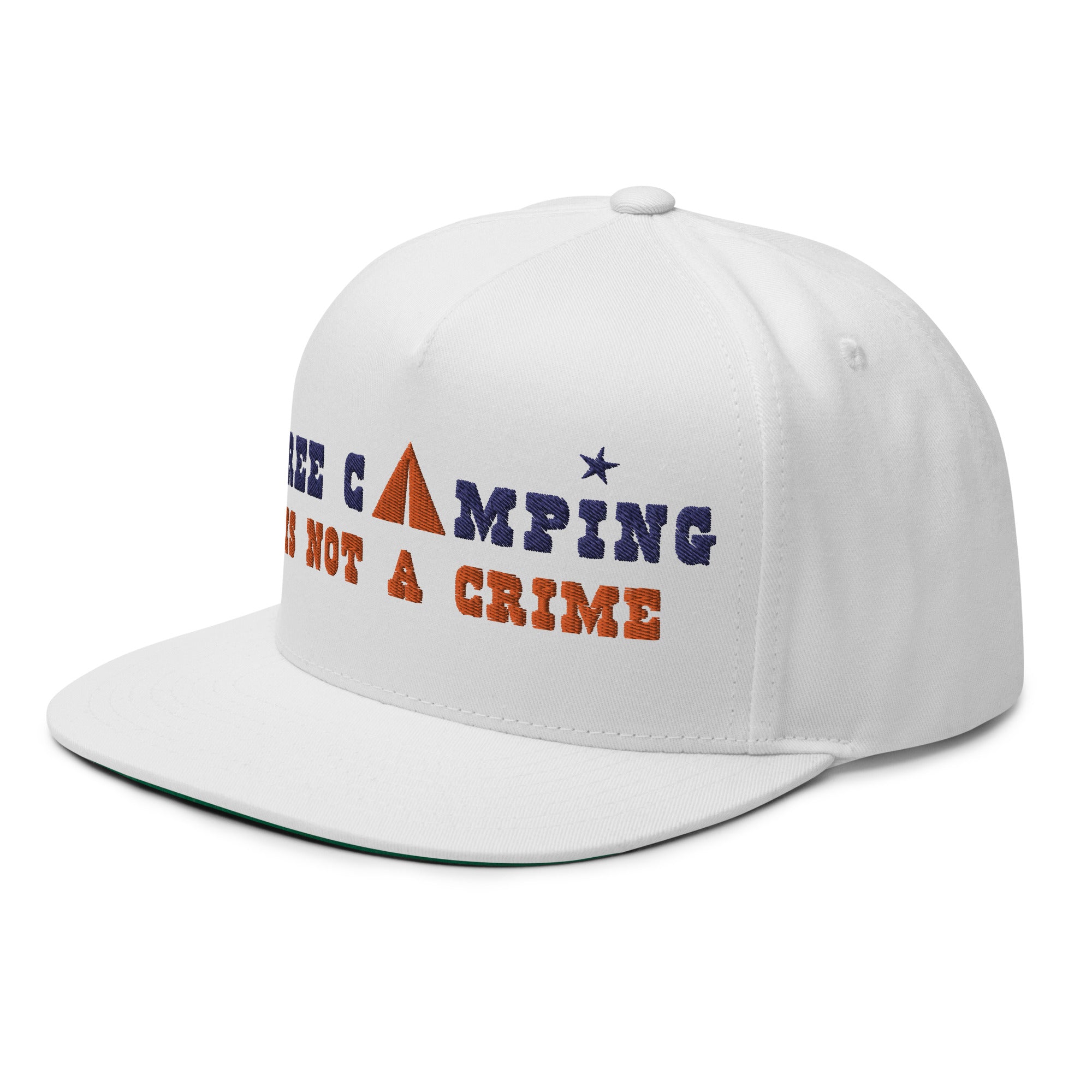 Casquette à Visière Plate en coton sergé Free camping is not a crime navy/orange