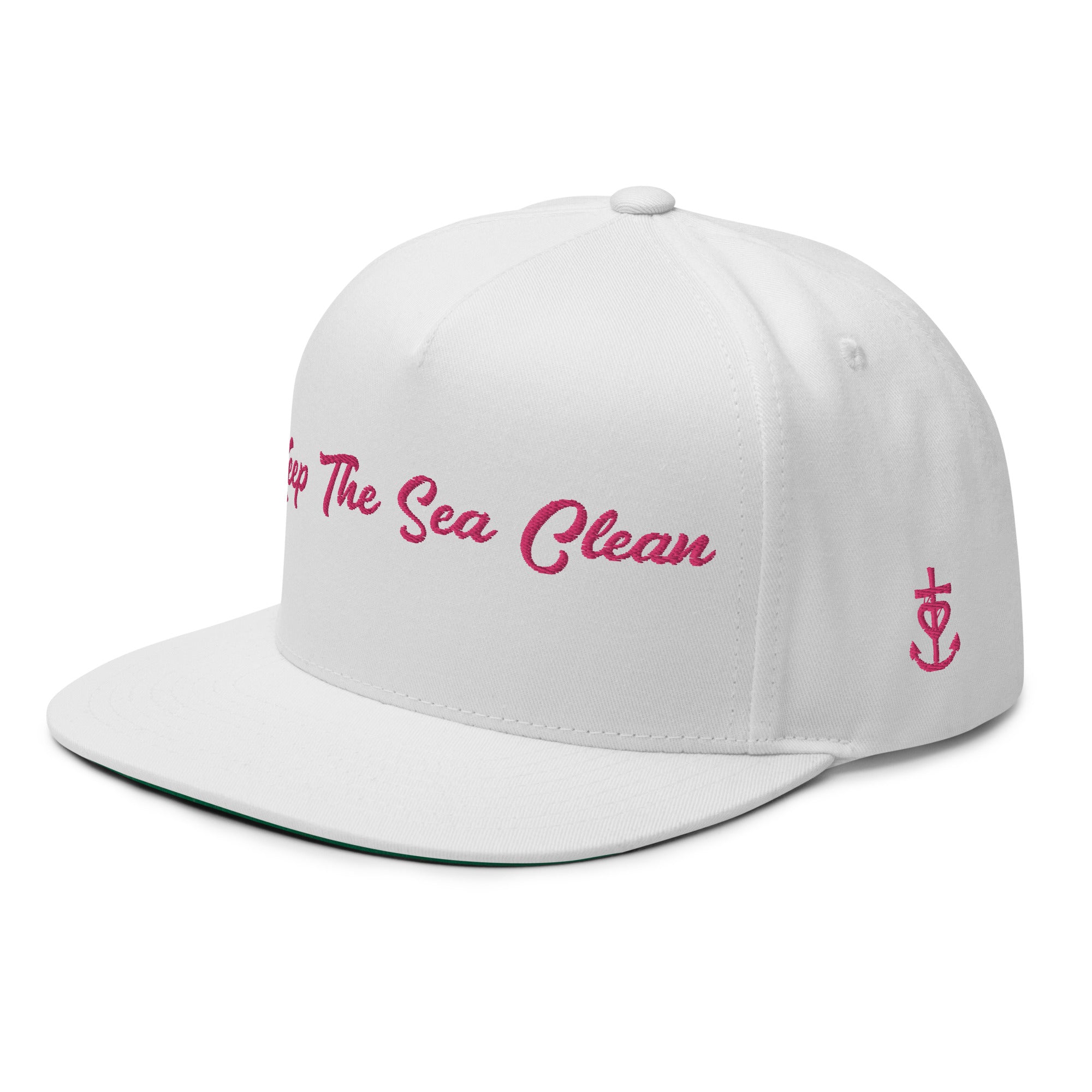 Casquette à Visière Plate en coton sergé Keep The Sea Clean Flamingo brodé sur 3 côtés