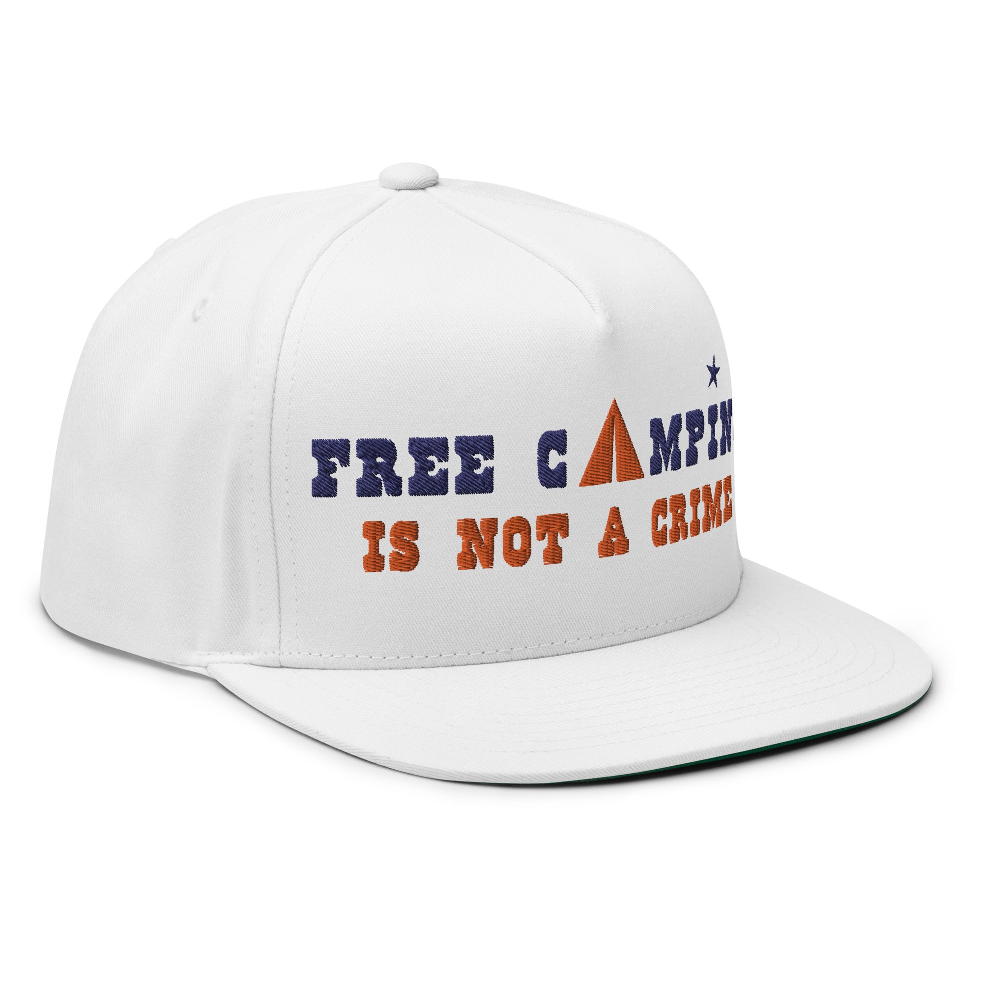 Casquette à Visière Plate en coton sergé Free camping is not a crime navy/orange