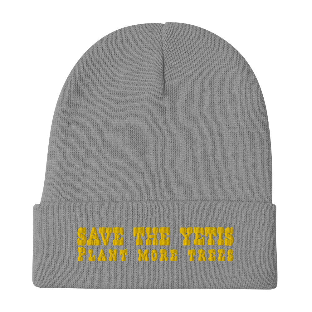 Ribbed beanie Save the Yetis, Plant more Trees Gold