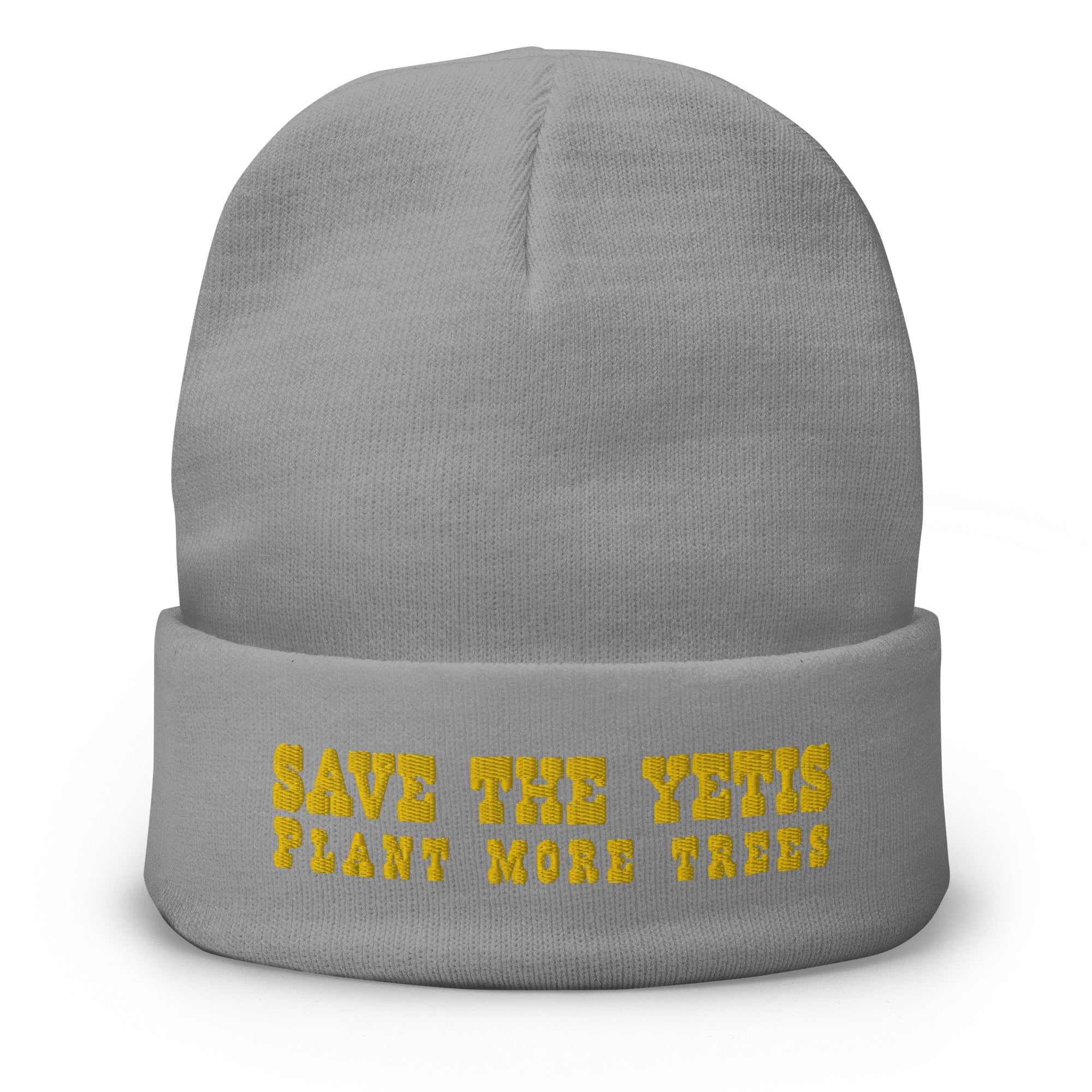 Ribbed beanie Save the Yetis, Plant more Trees Gold
