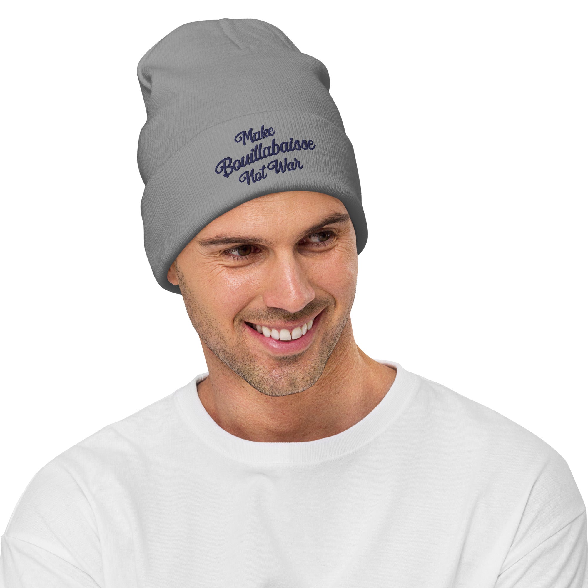 Ribbed beanie Make Bouillabaisse Not War Navy