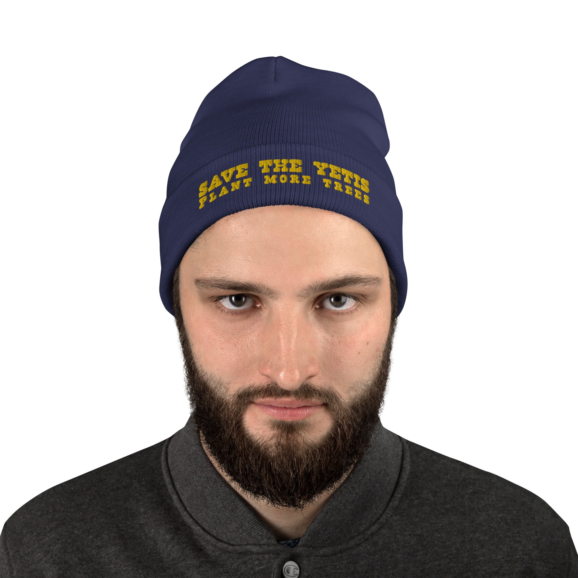 Ribbed beanie Save the Yetis, Plant more Trees Gold