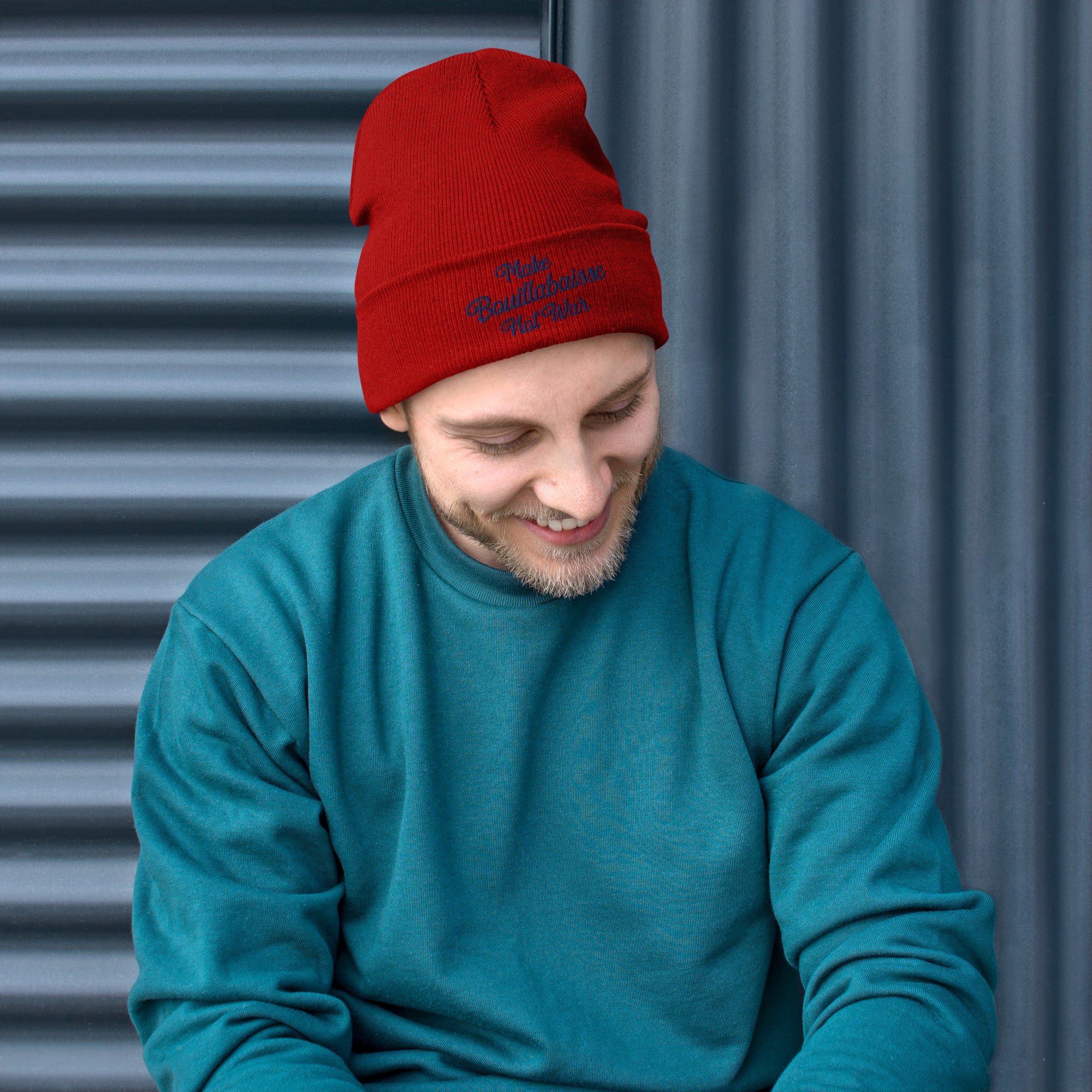 Ribbed beanie Make Bouillabaisse Not War Navy