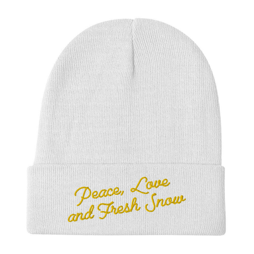 Ribbed beanie Peace, Love and Fresh Snow Gold