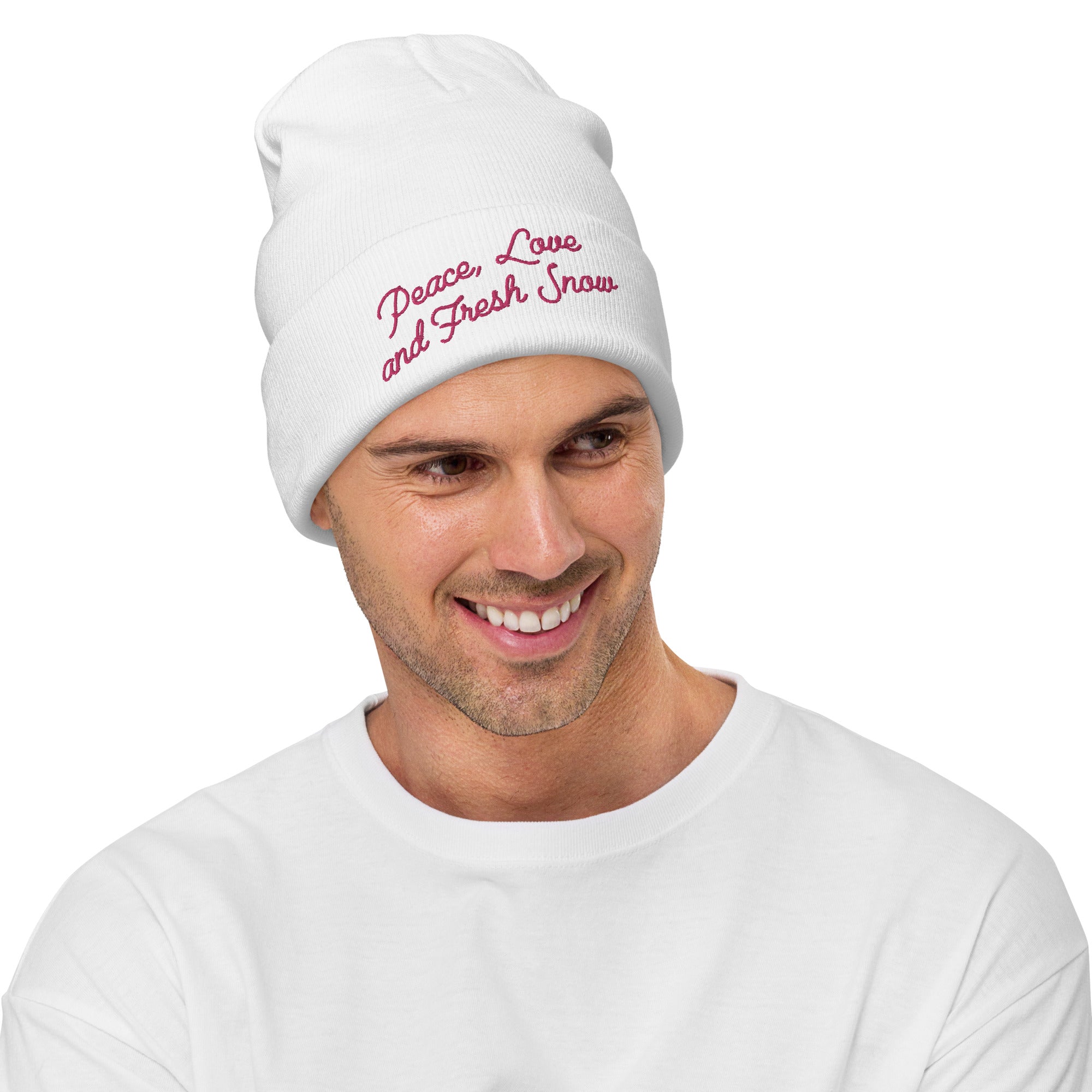 Ribbed beanie Peace, Love and Fresh Snow Flamingo