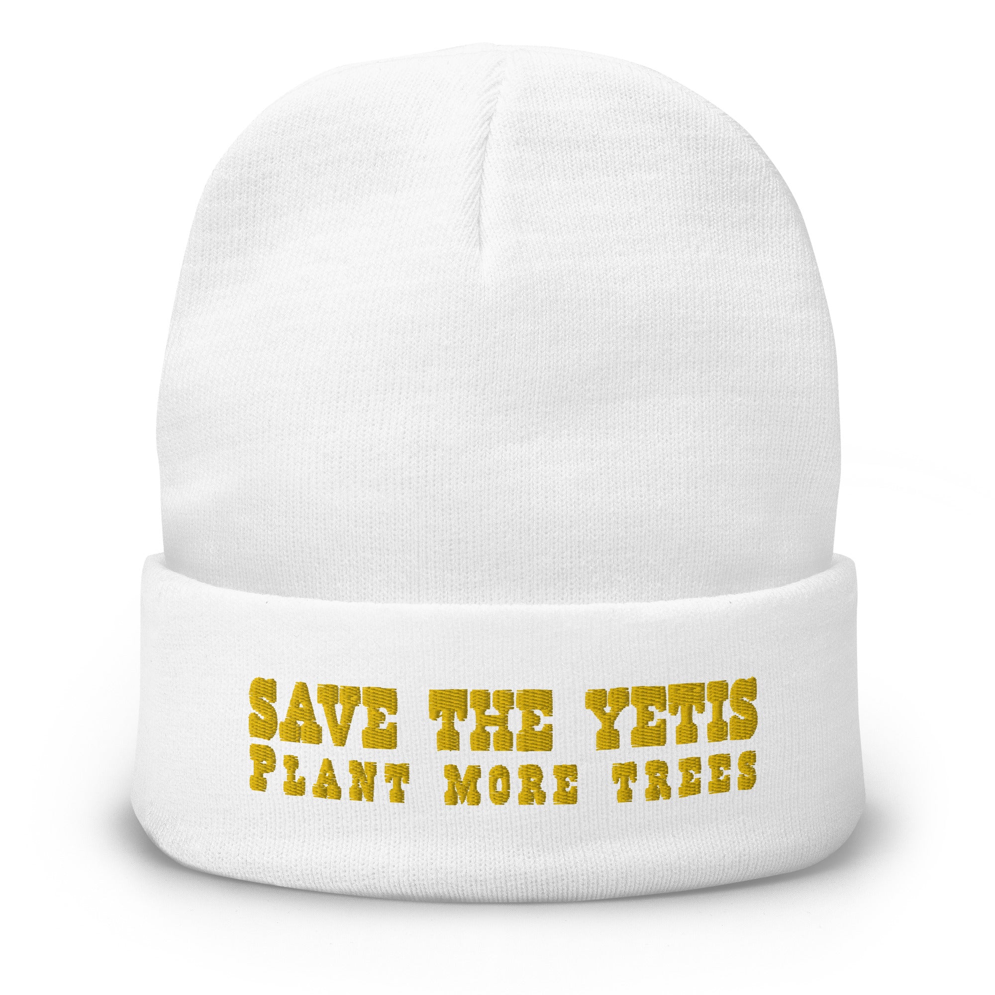 Ribbed beanie Save the Yetis, Plant more Trees Gold
