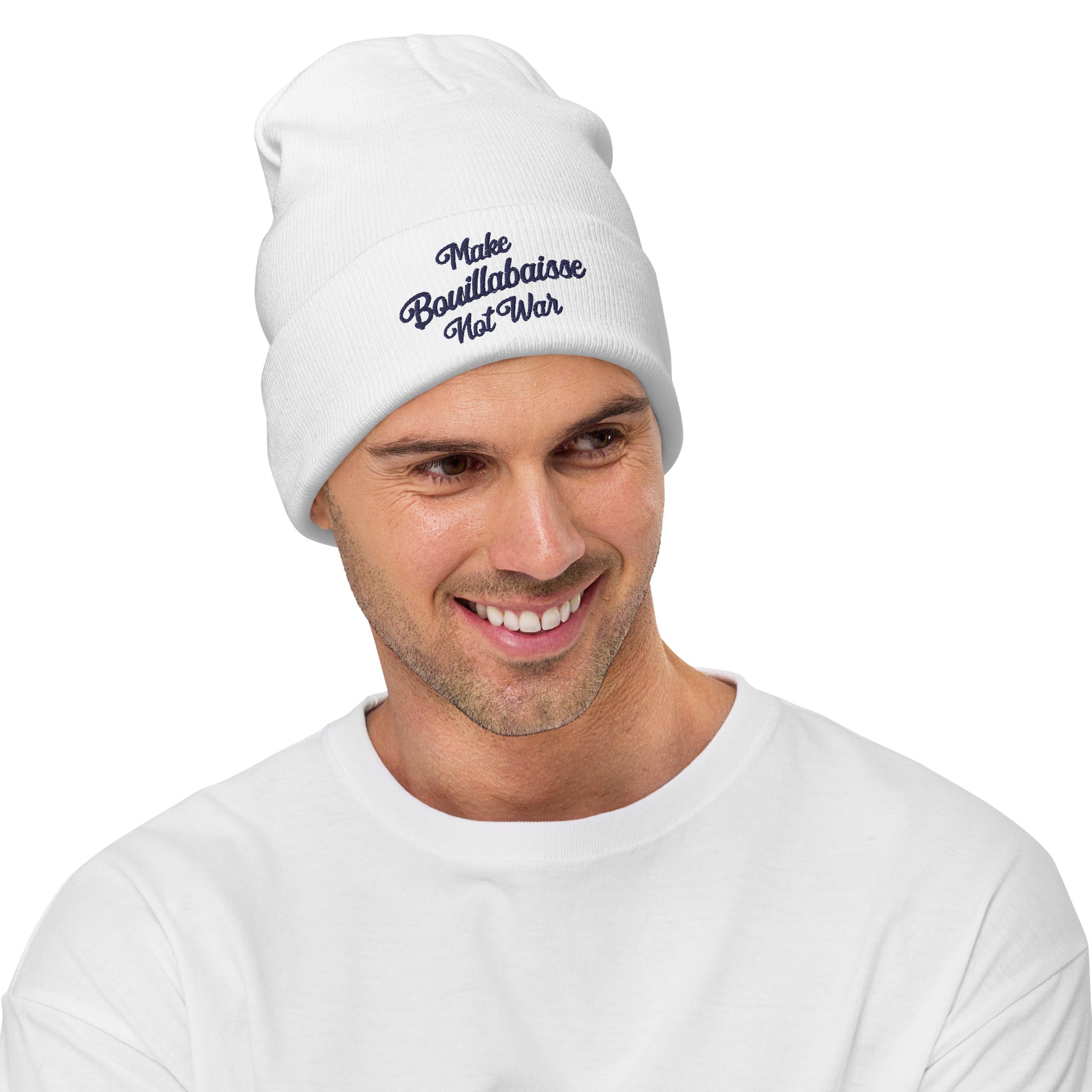 Ribbed beanie Make Bouillabaisse Not War Navy